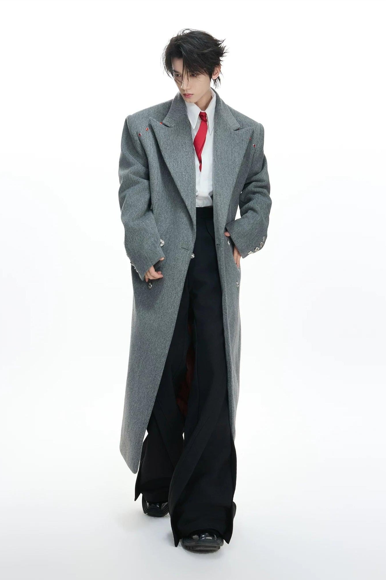 Peak Lapel Solid Color Long Coat