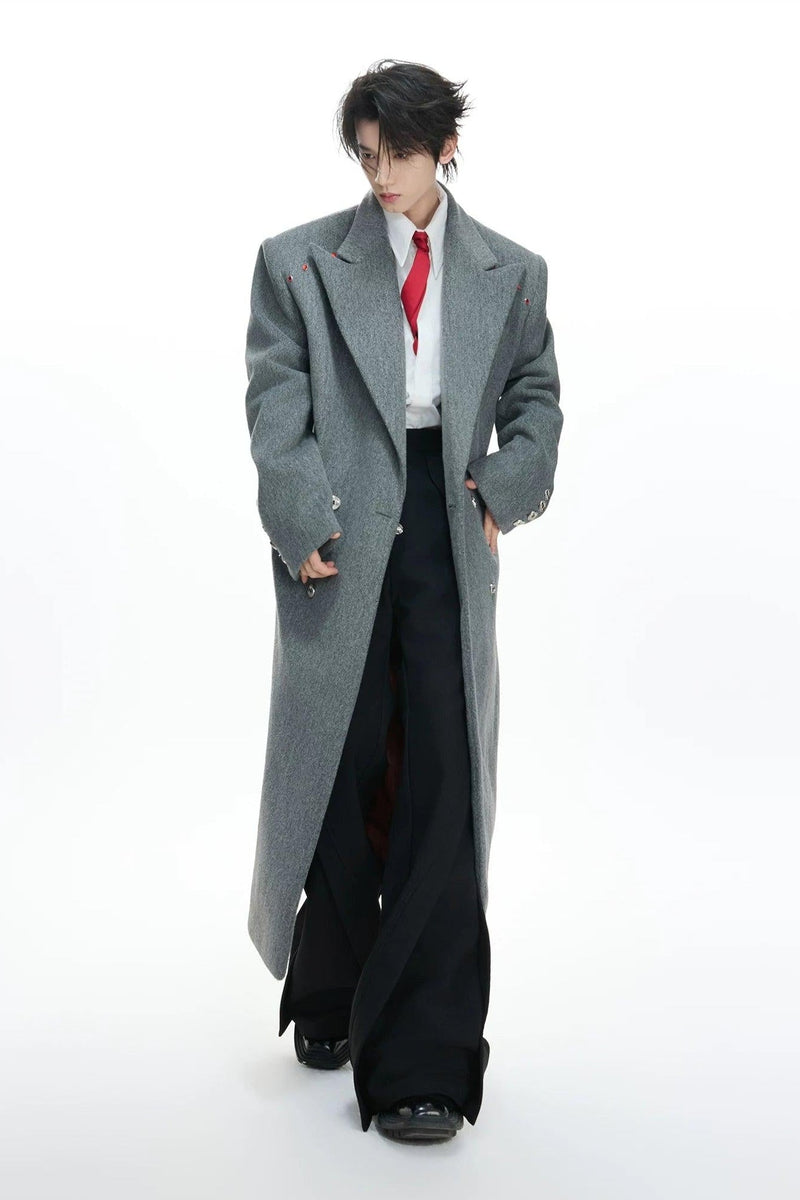 Peak Lapel Solid Color Long Coat