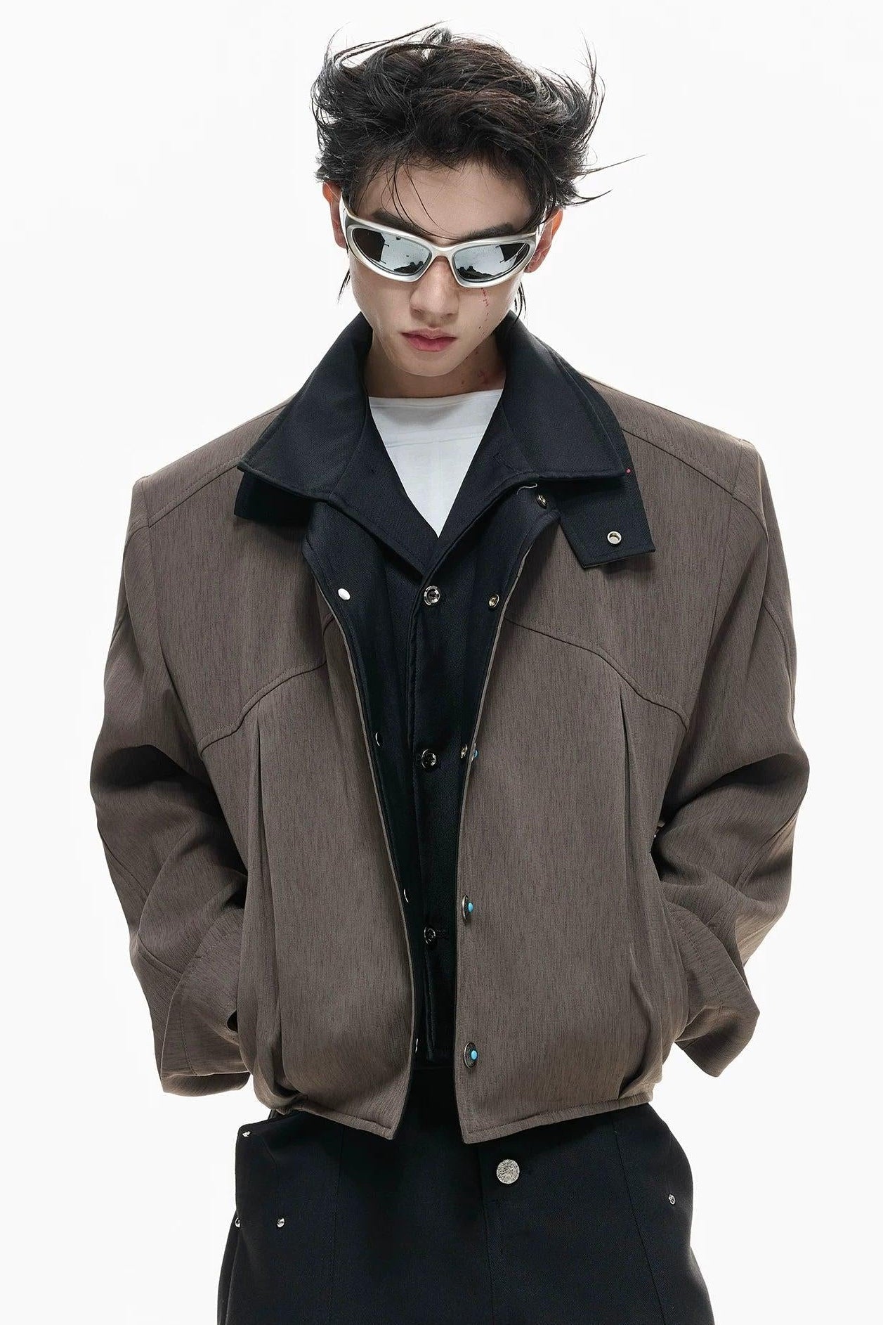 Contrast Layered Snap Buttoned Jacket