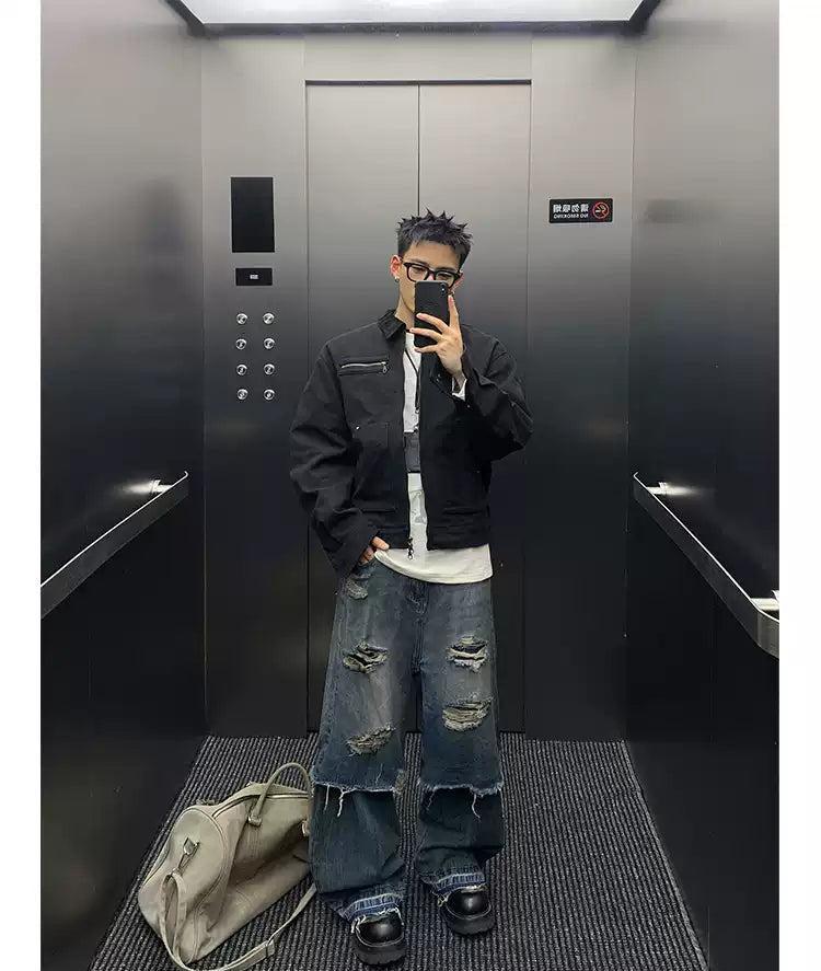 Half Spliced and Distressed Jeans