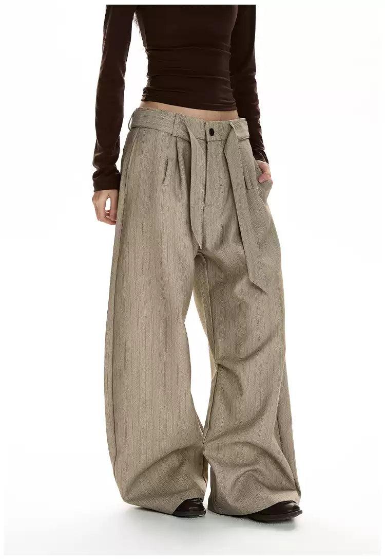 Cloth Belt Subtle Textured Trousers
