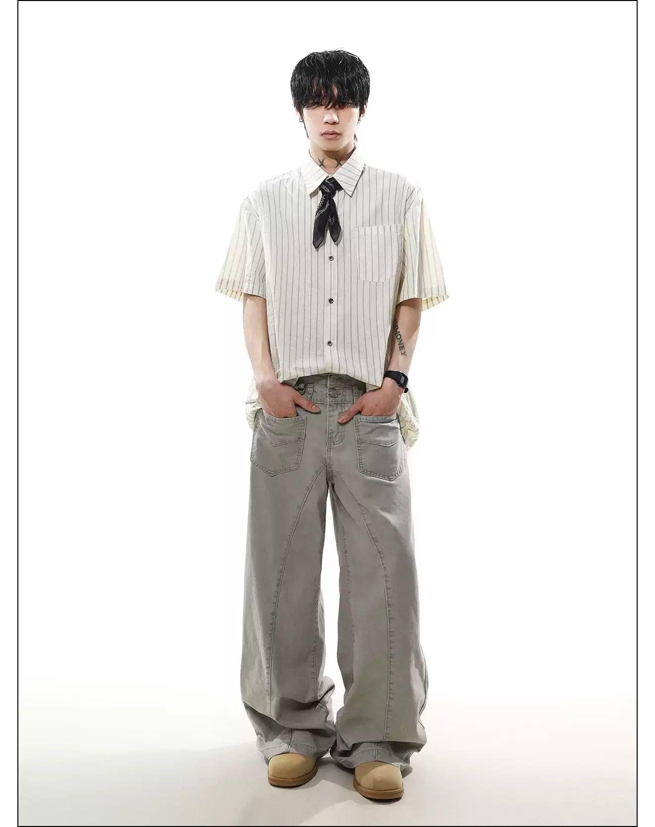 Vertical Striped Short Scarf Shirt
