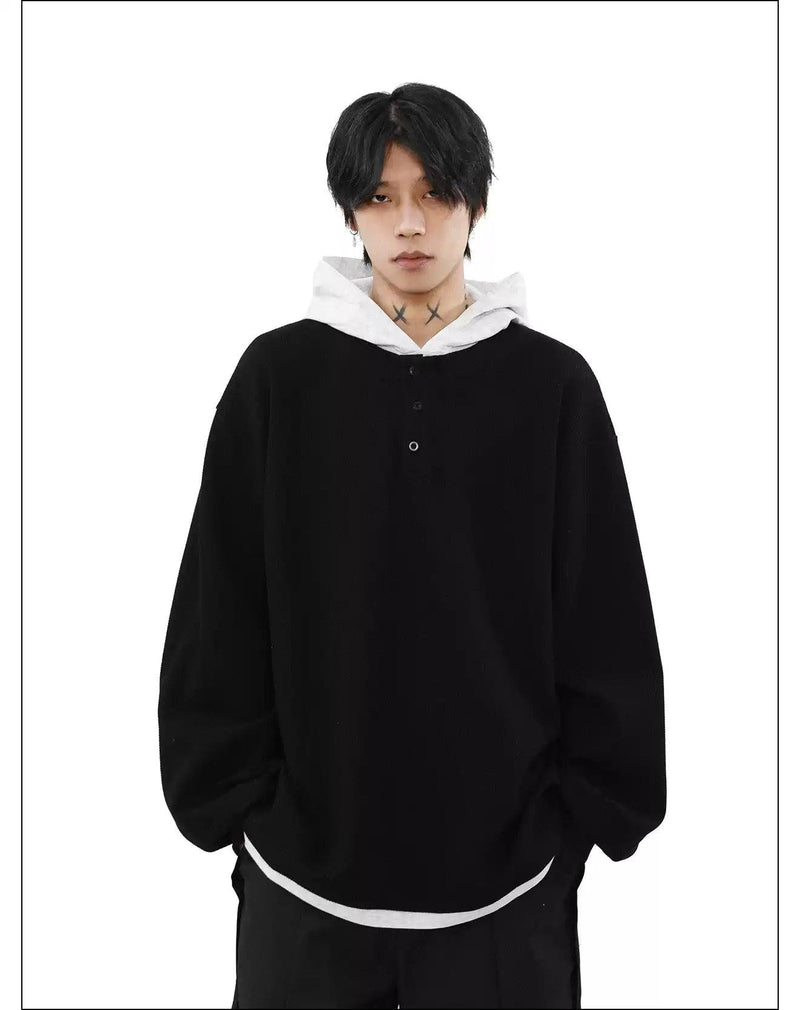 Waffle Knit Contrast Spliced Hoodie