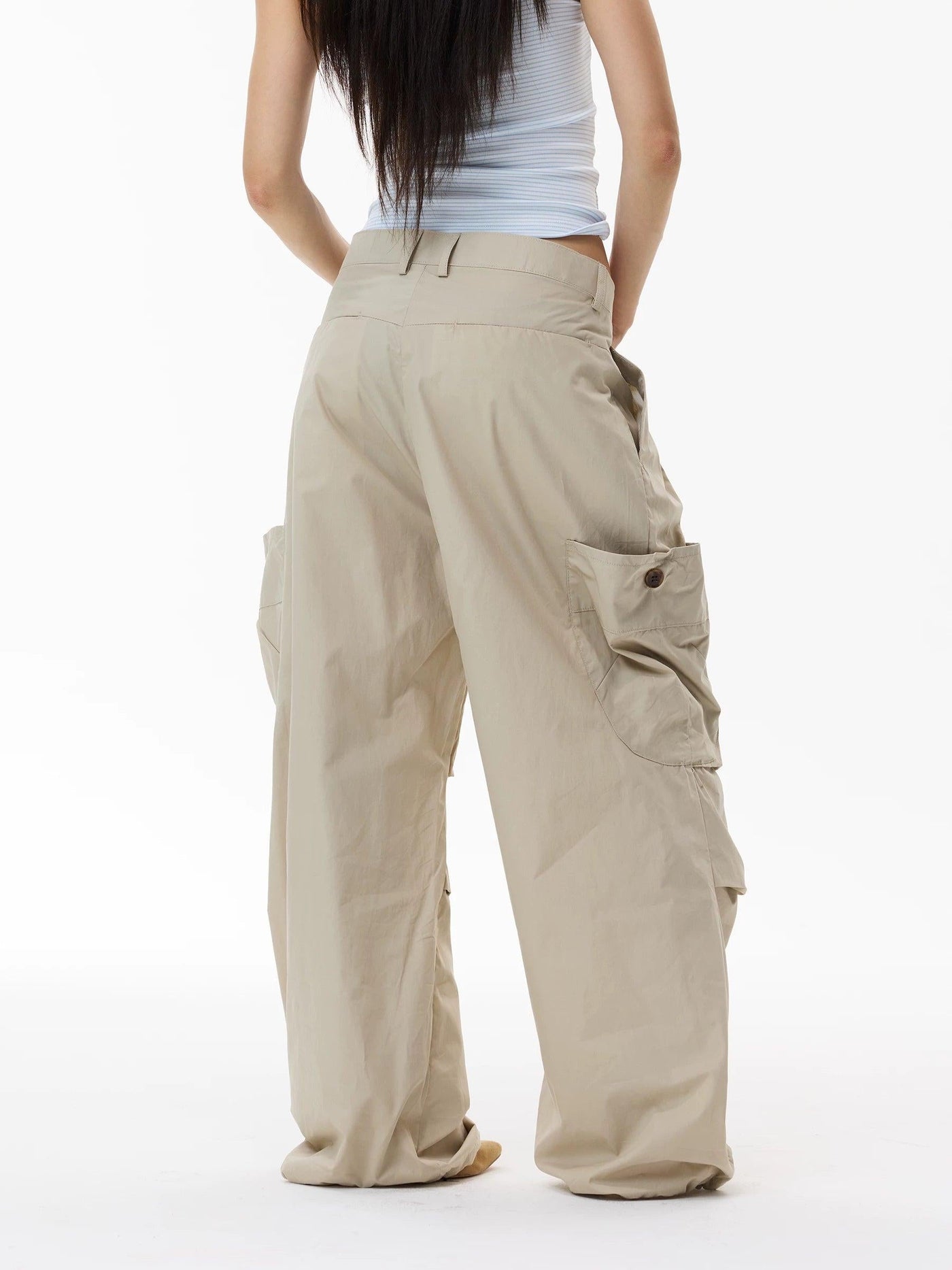 Wide Leg Cargo Pleated Pants
