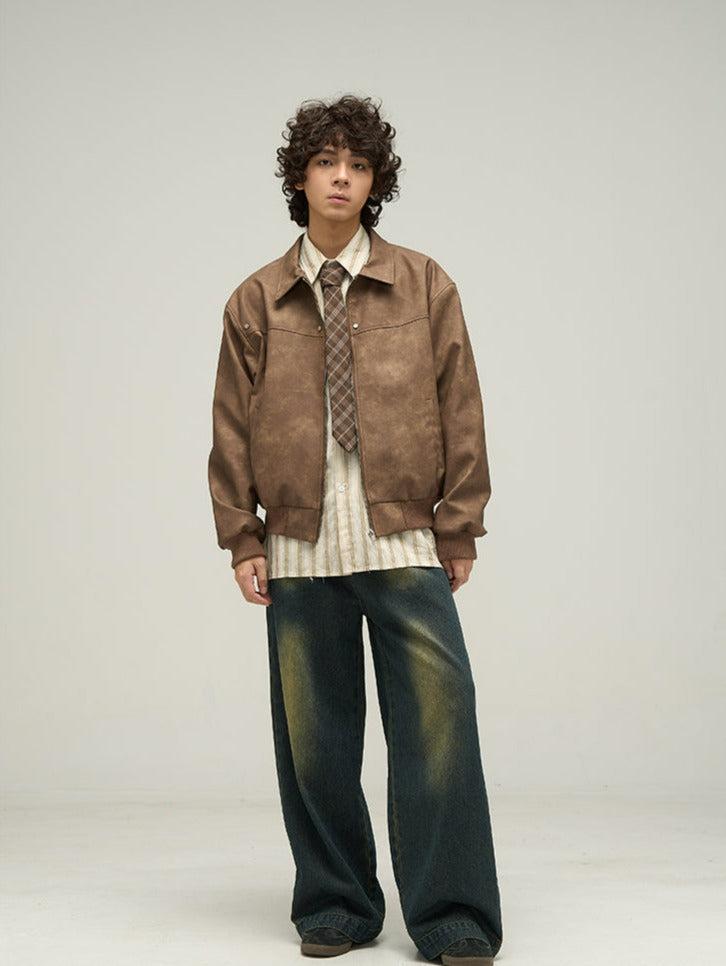 Metal Bar Buttons Faux Leather Jacket
