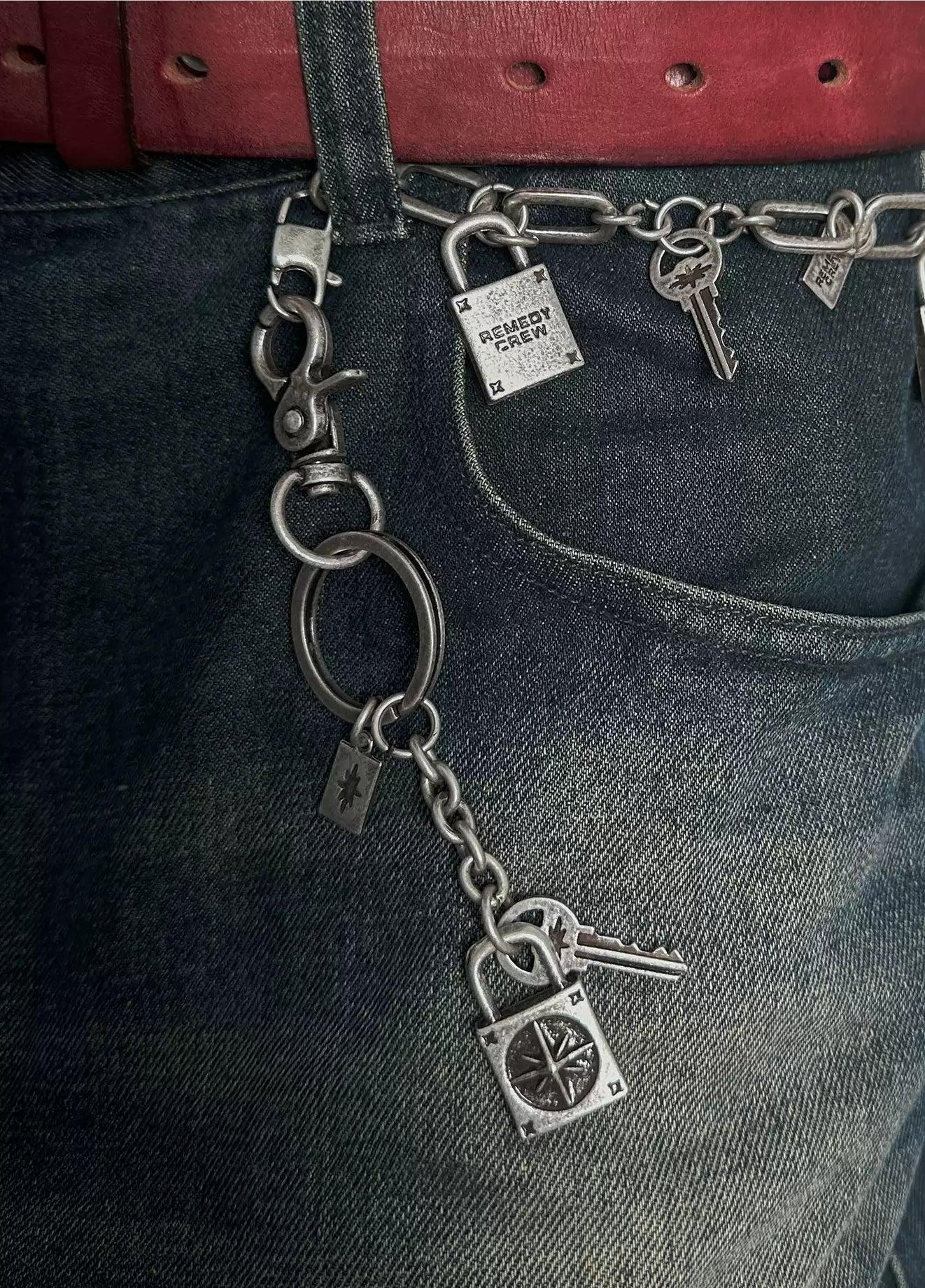 Lock Accessory Detailing Pants Chain