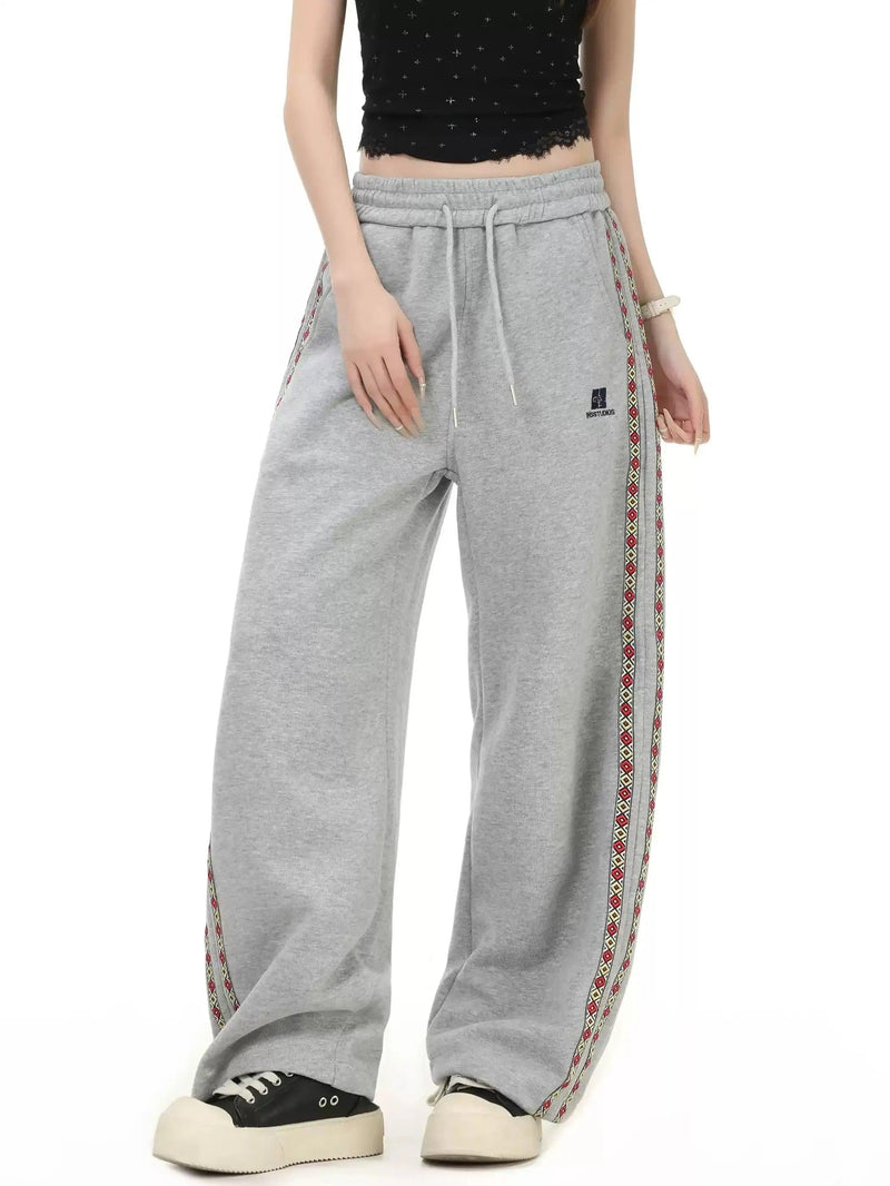 Patterned Side Textured Drawstring Sweatpants