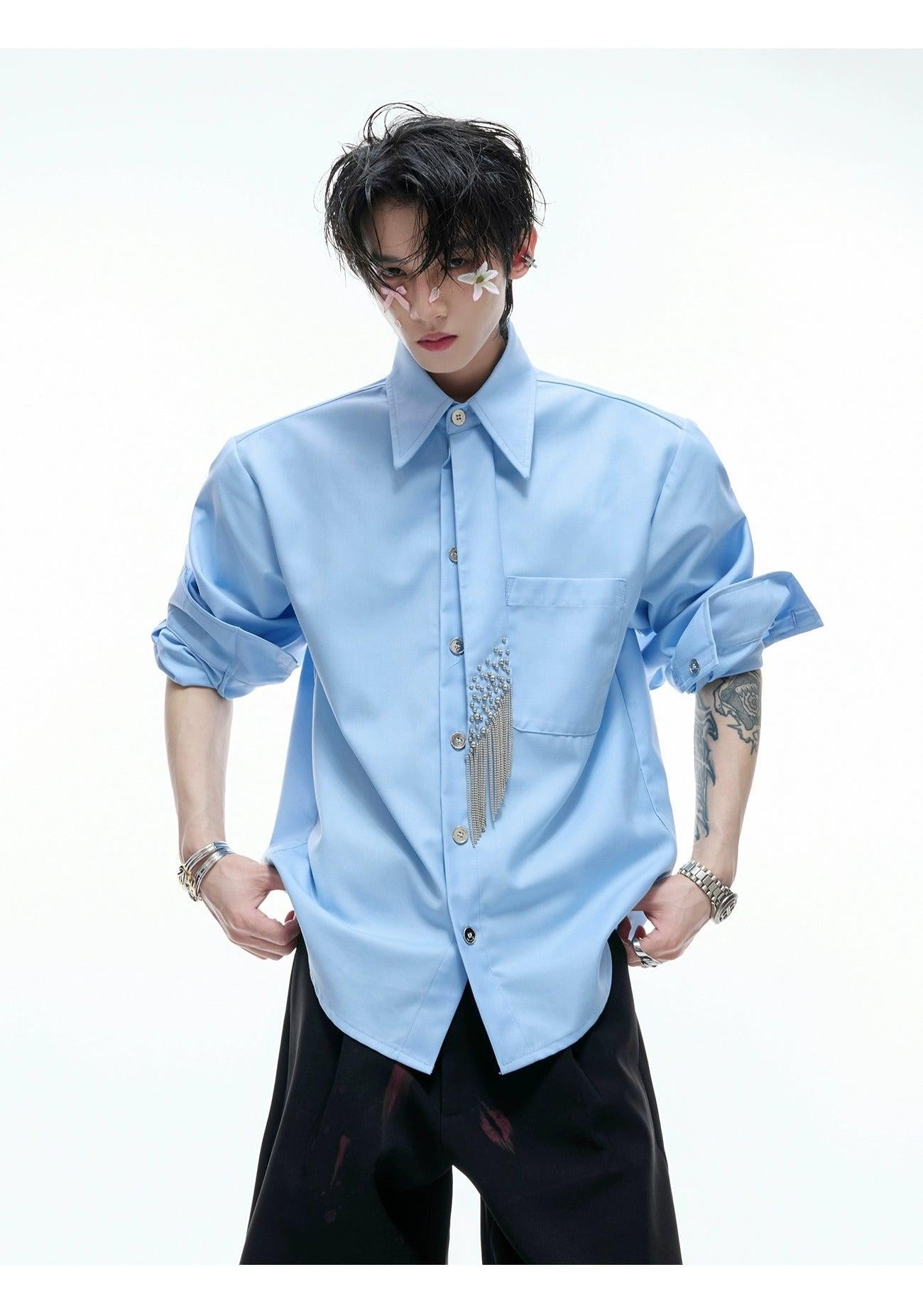 Metallic Buttons Neck-Tie Shirt