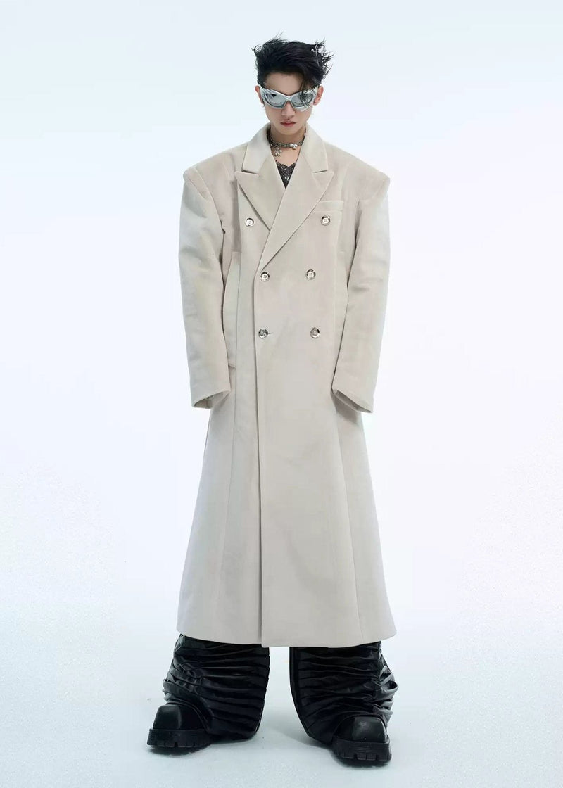 Double Breasted Velvet Textured Overcoat