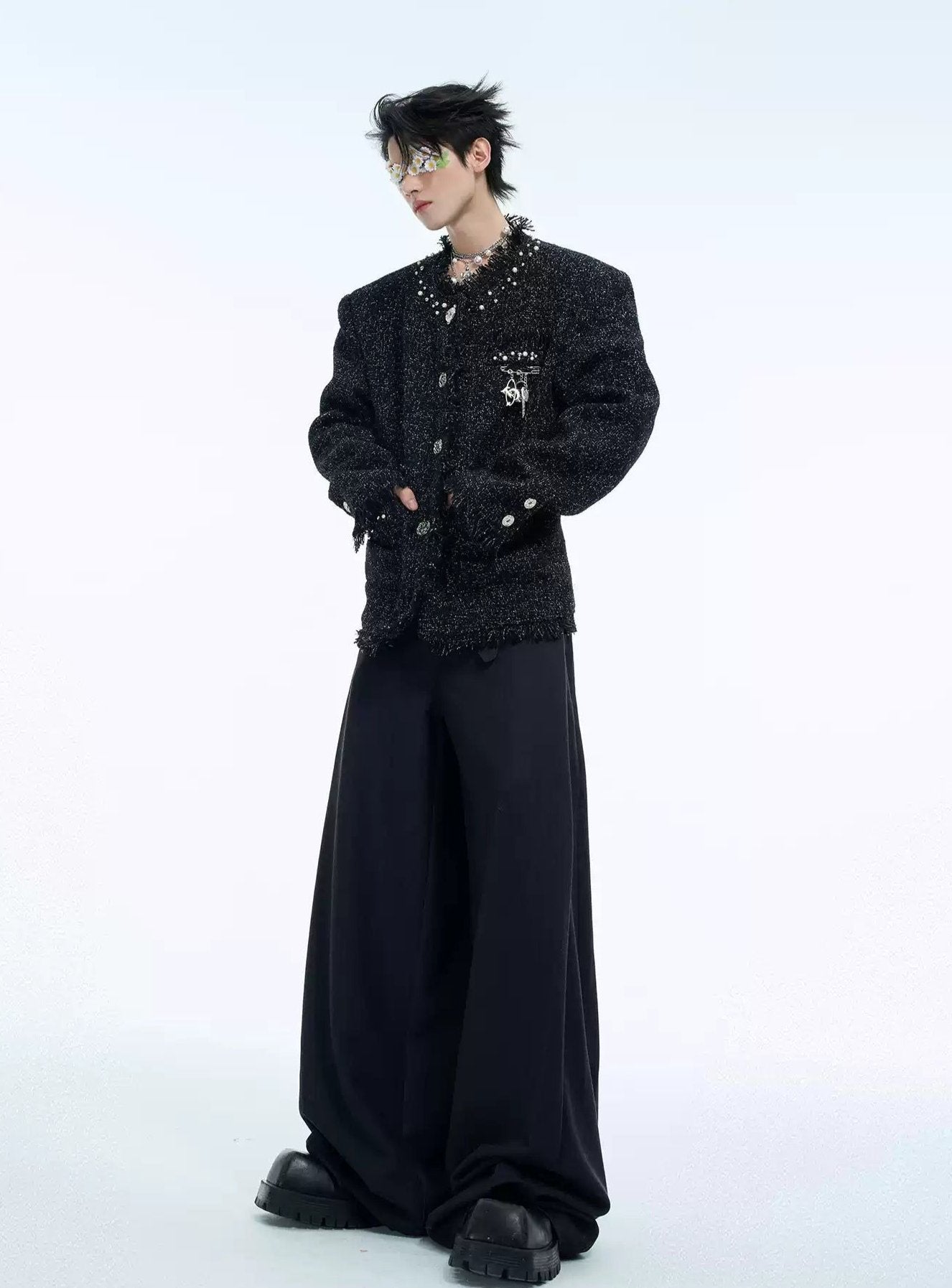 Pearled Frayed Textured Blazer