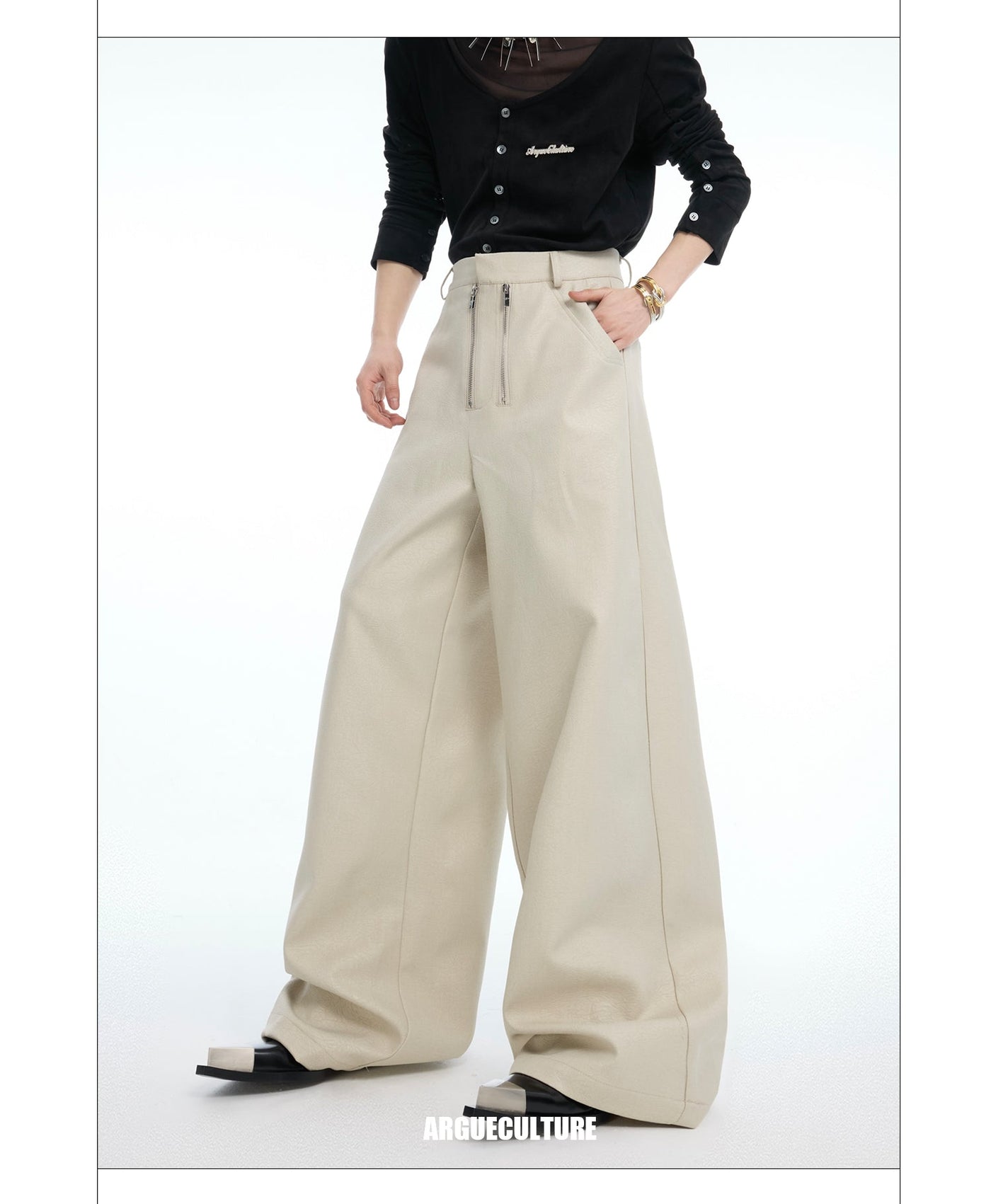 Double-Zip Textured Trousers