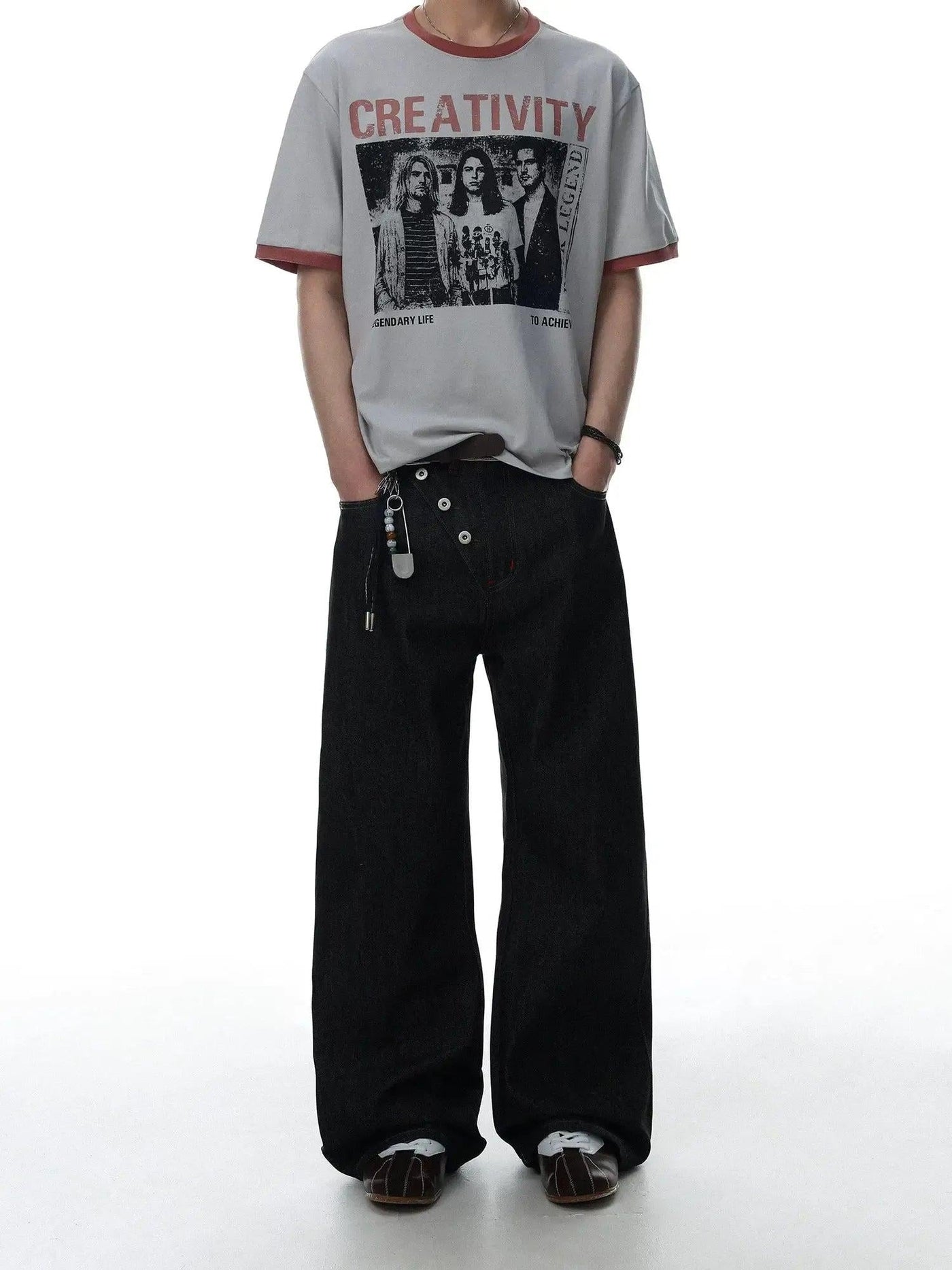 Buttoned Wide Leg Jeans