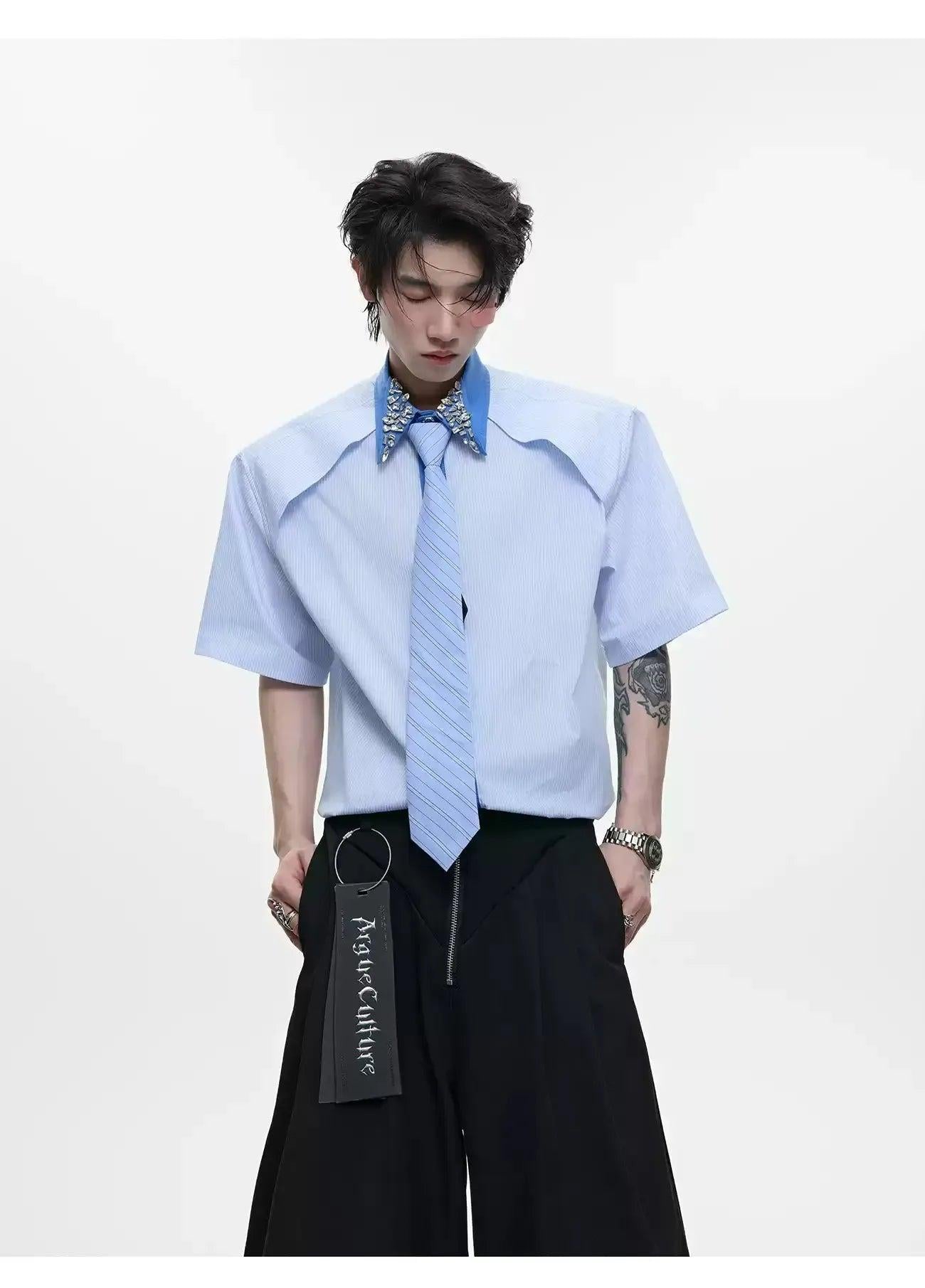 Diamond Striped With Tie Shirt