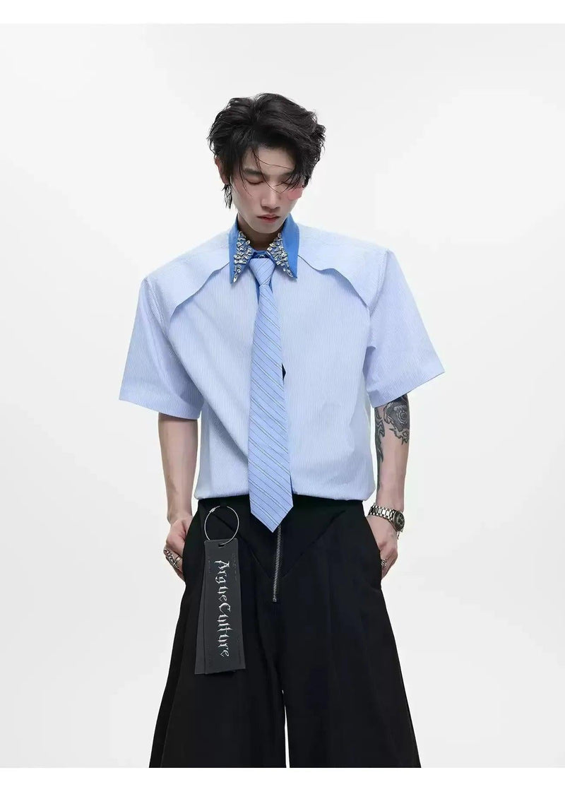 Diamond Striped With Tie Shirt