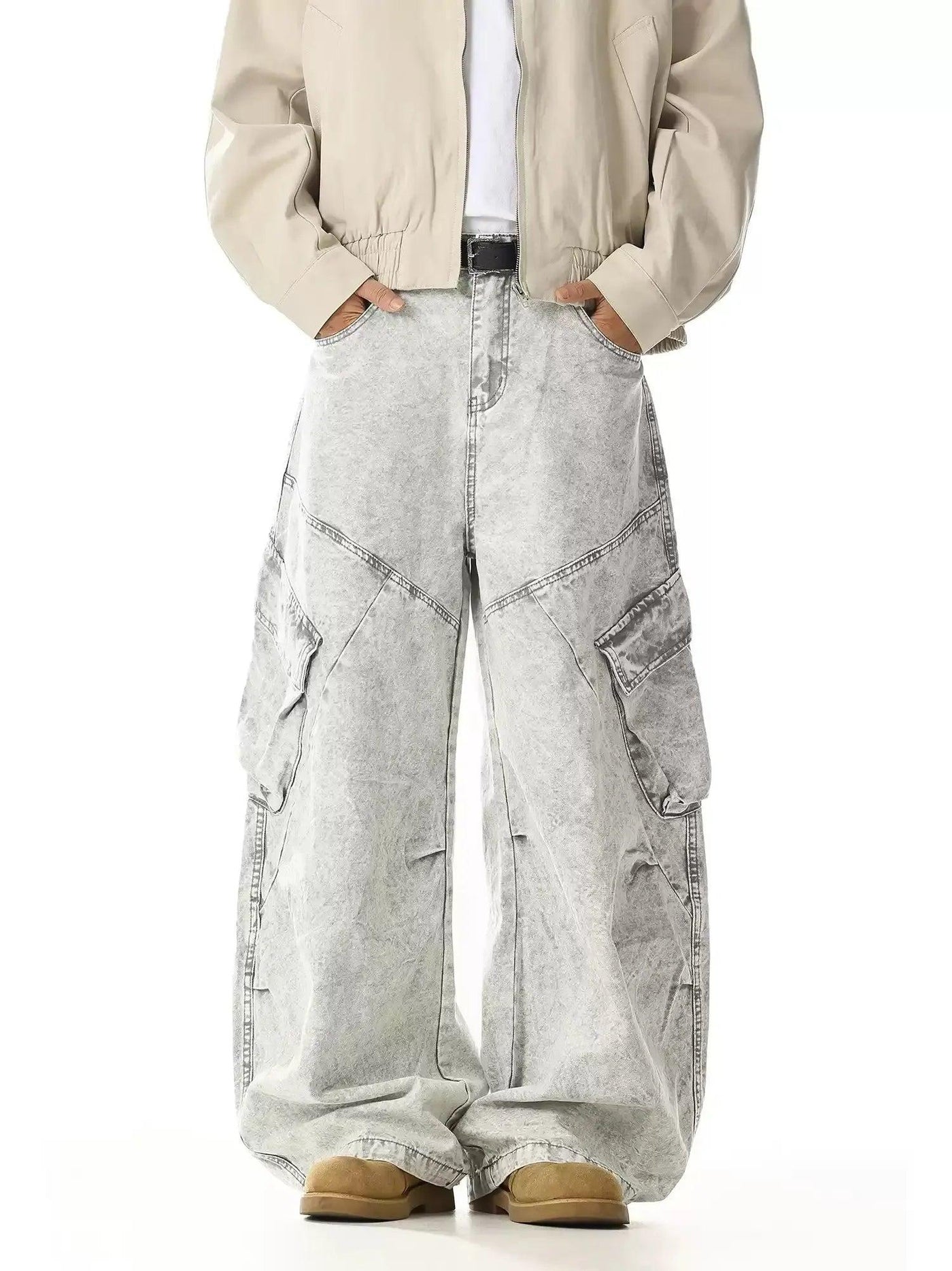 Tilt Pockets Washed Cargo Jeans
