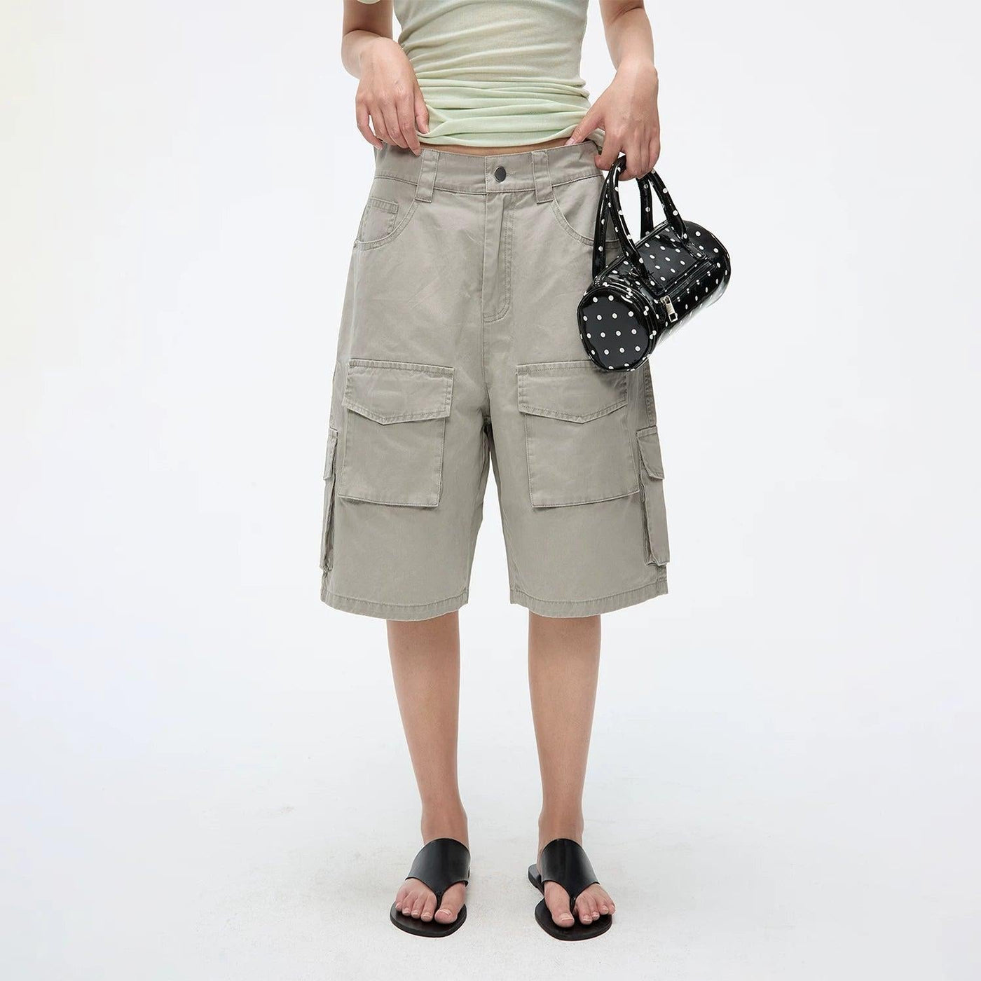 Scattered Pockets Utility Denim Shorts