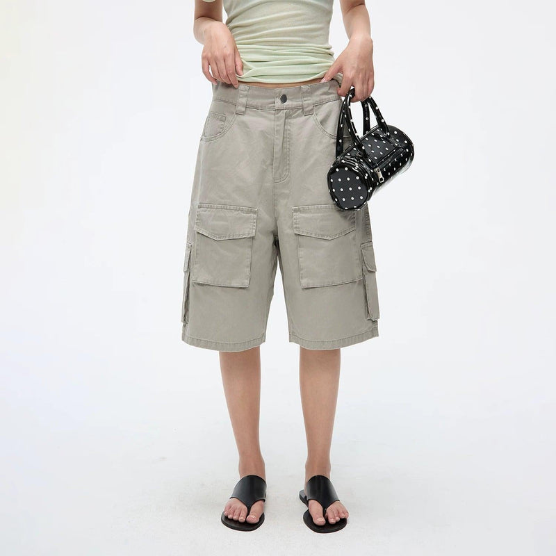 Scattered Pockets Utility Denim Shorts