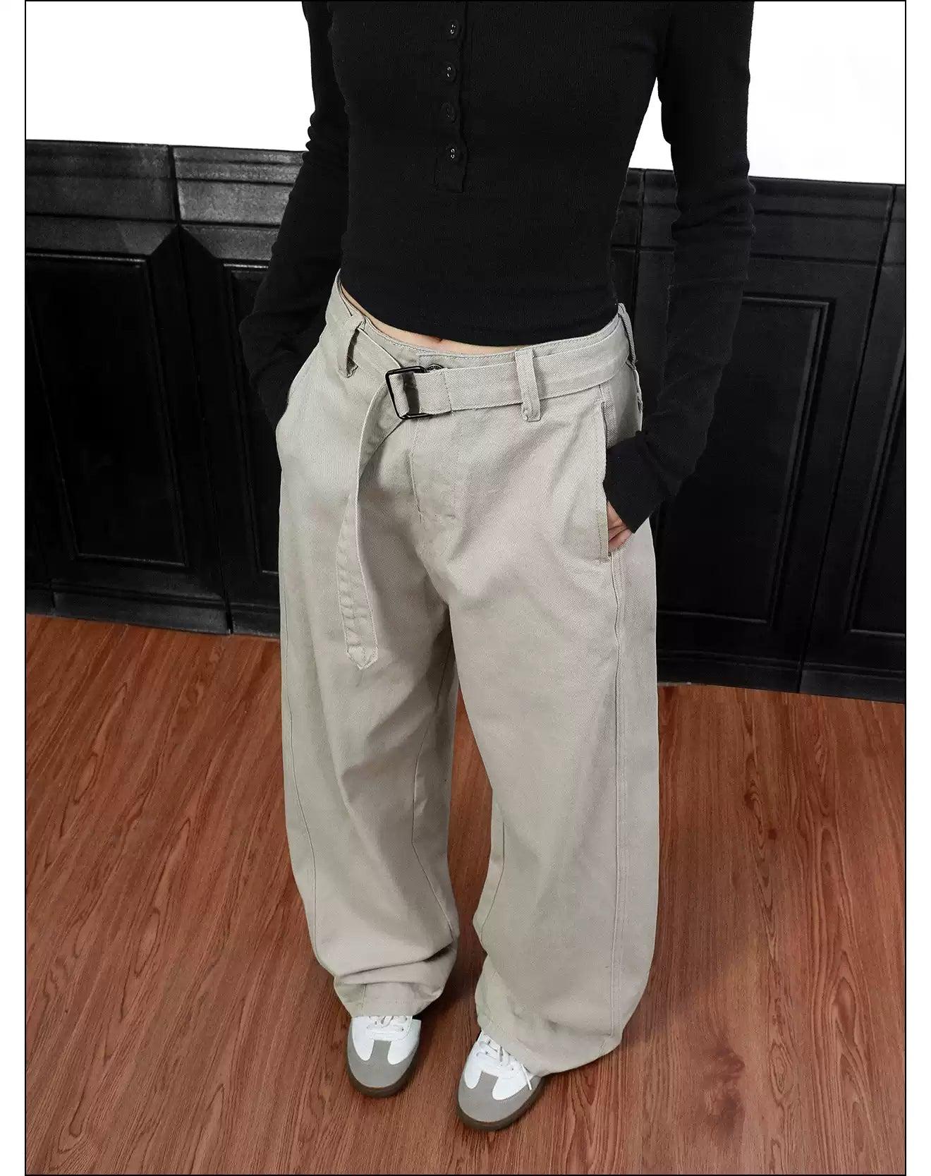 Solid Loose Belted Pants