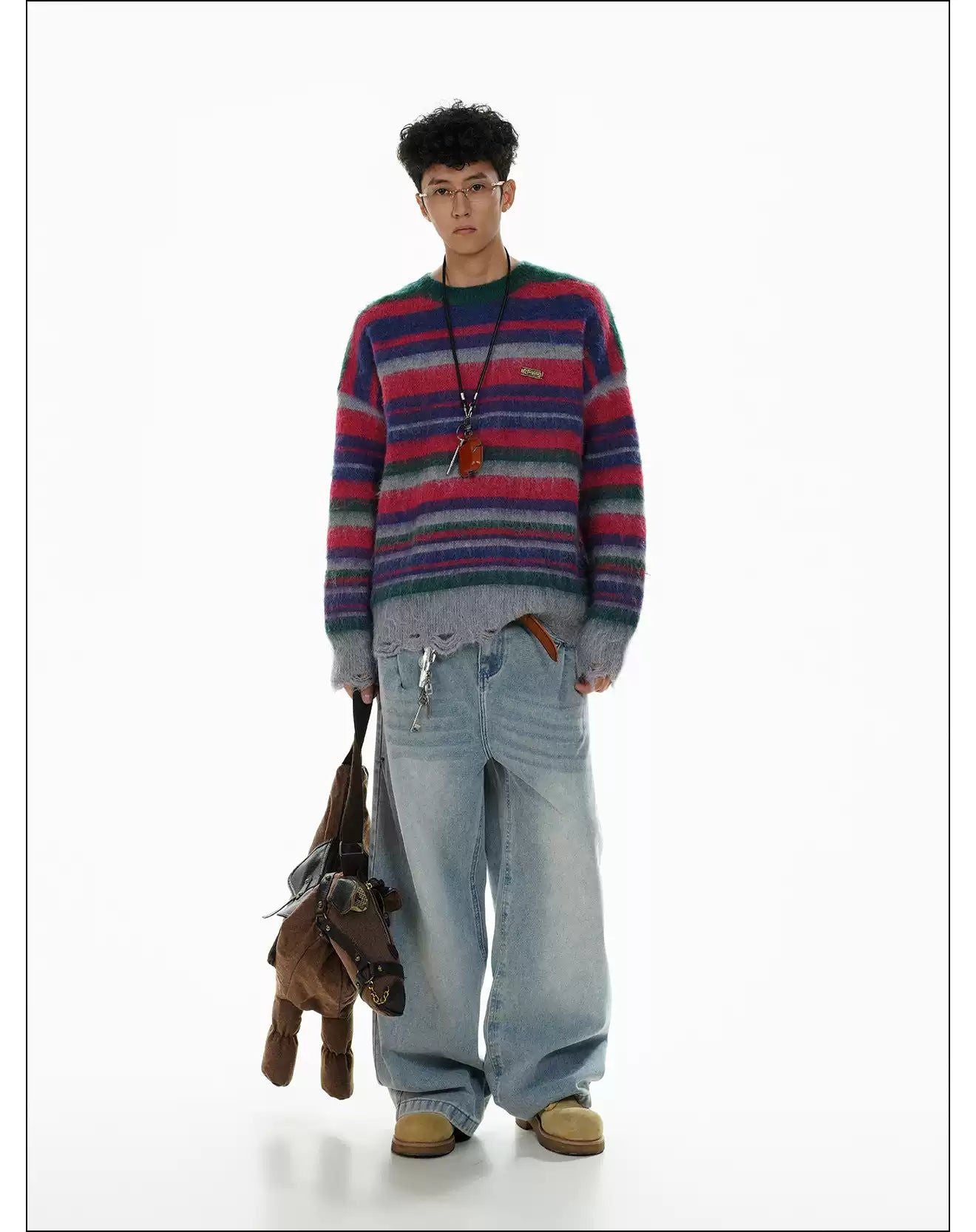 Striped Fuzzy Pullover Sweater