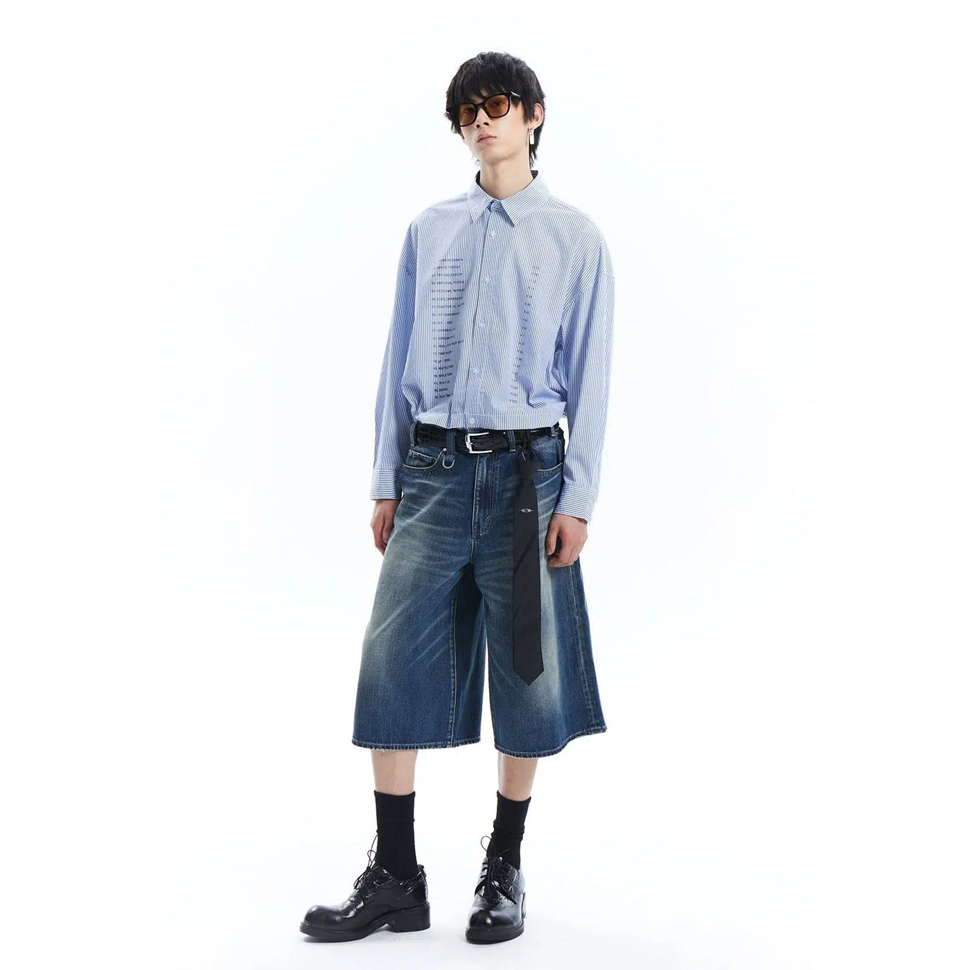 Wide Leg Denim Long Shorts