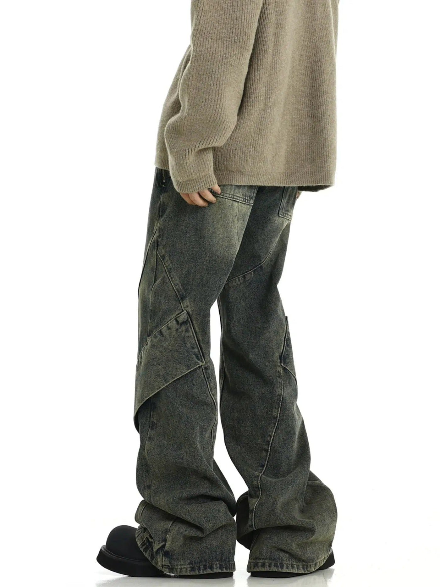 Irregular Spliced Wash Bootcut Jeans