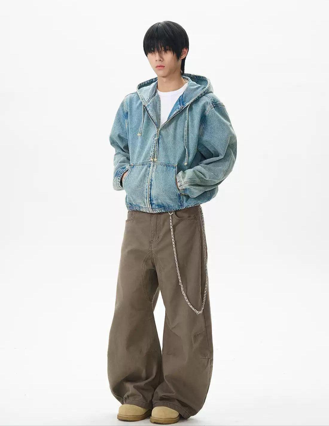 Side Pockets Hooded Denim Jacket
