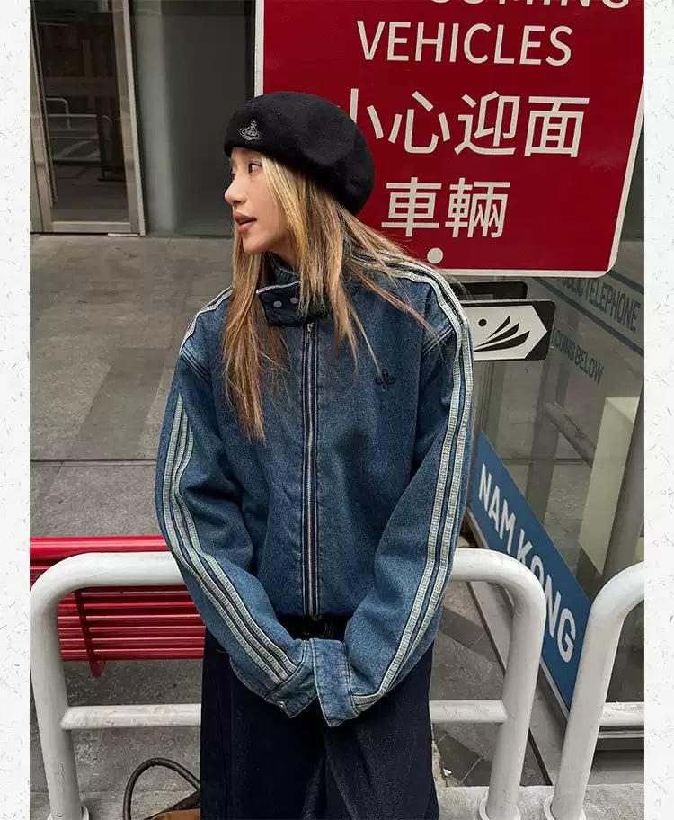 Washed Three-Stripes Denim Jacket