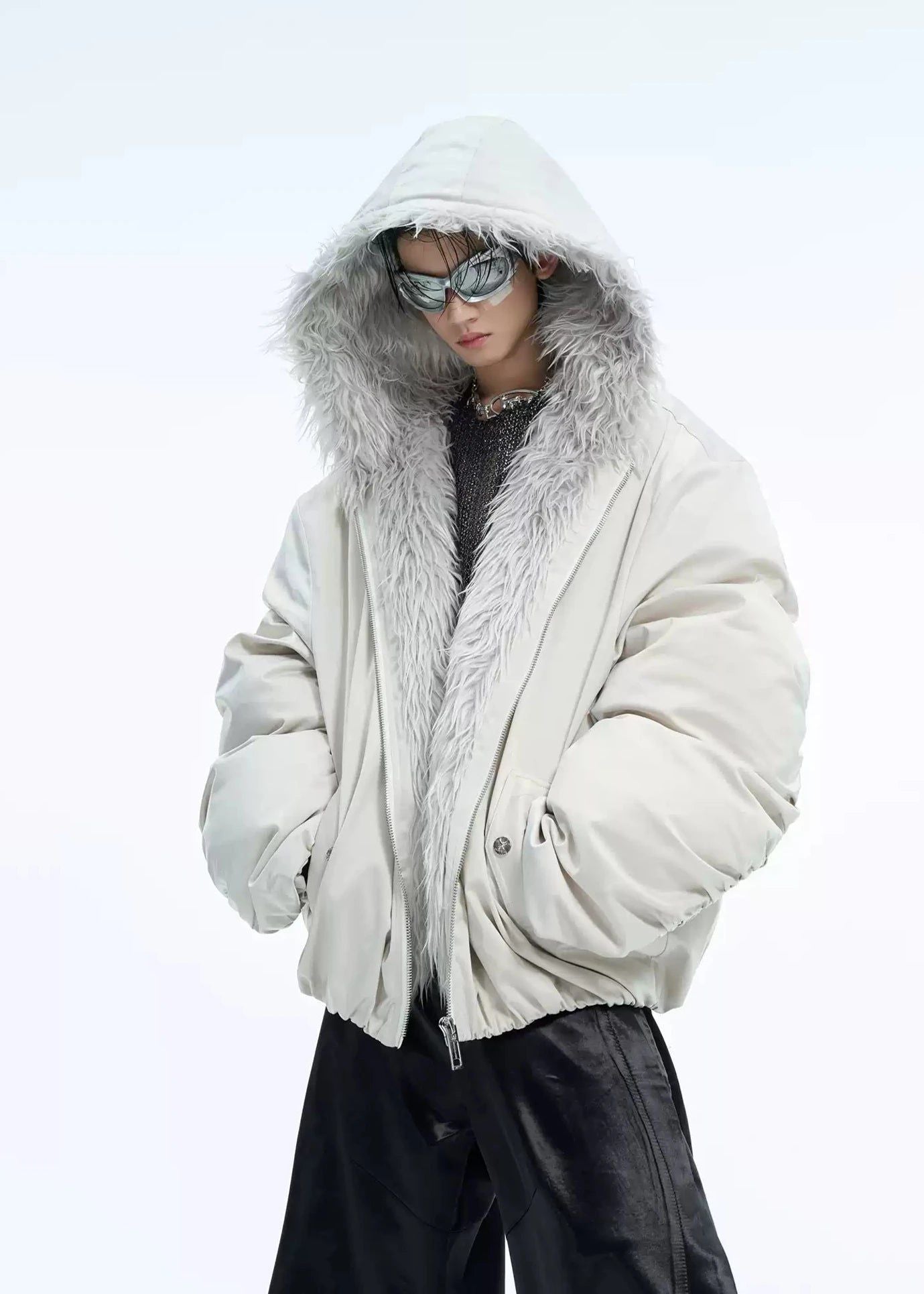 Zippered Fur Line Puffer Jacket