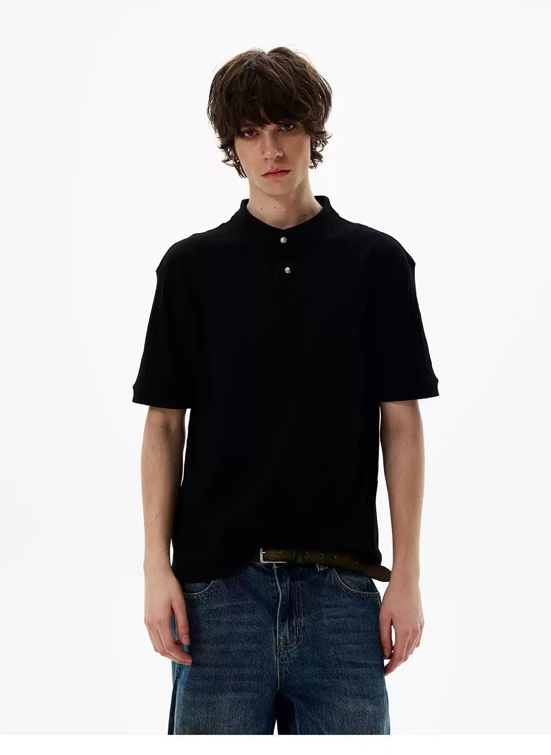 Two-Buttons Textured T-Shirt