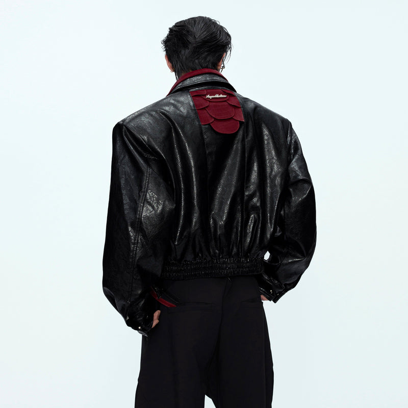 Spliced Ruched Hem Faux Leather Jacket