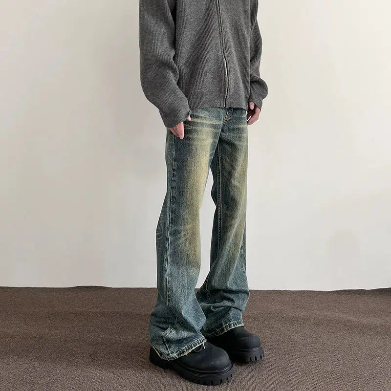 Vintage Washed Slim Fit Flare Leg Jeans
