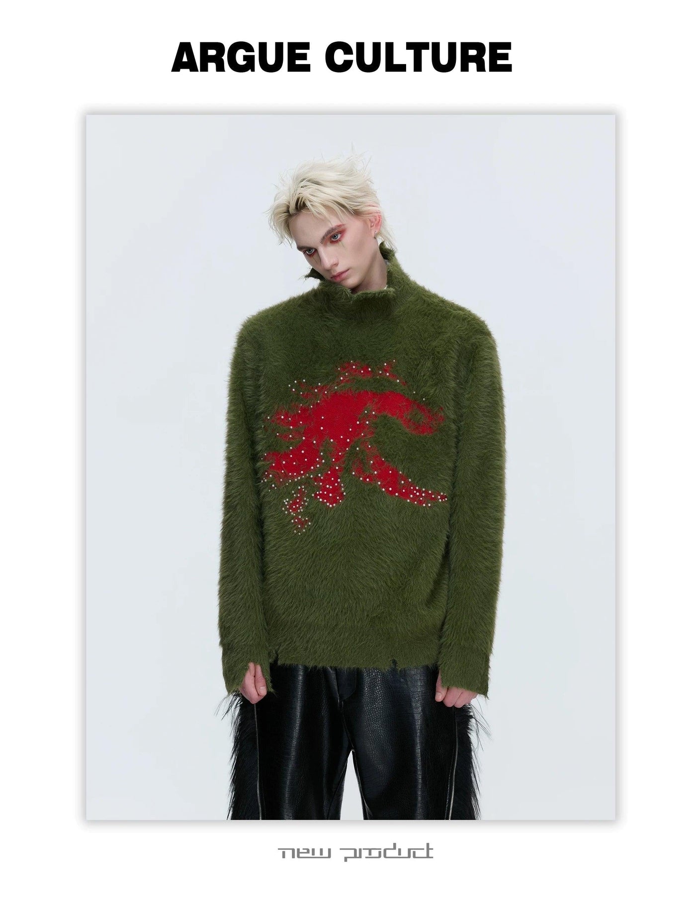 Abstract Contrast Faux Fur Sweater
