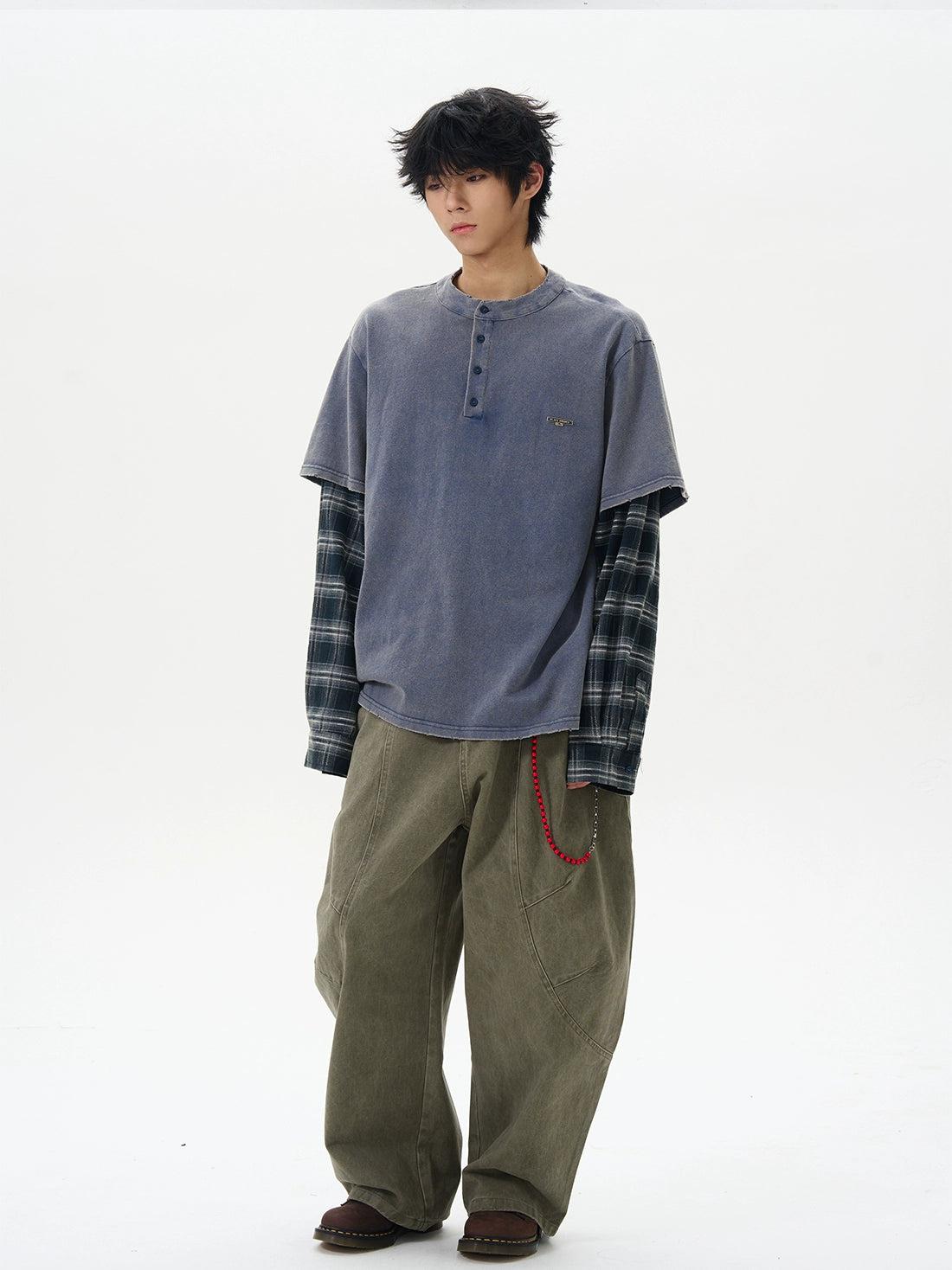Curved Cut Loose Cargo Pants