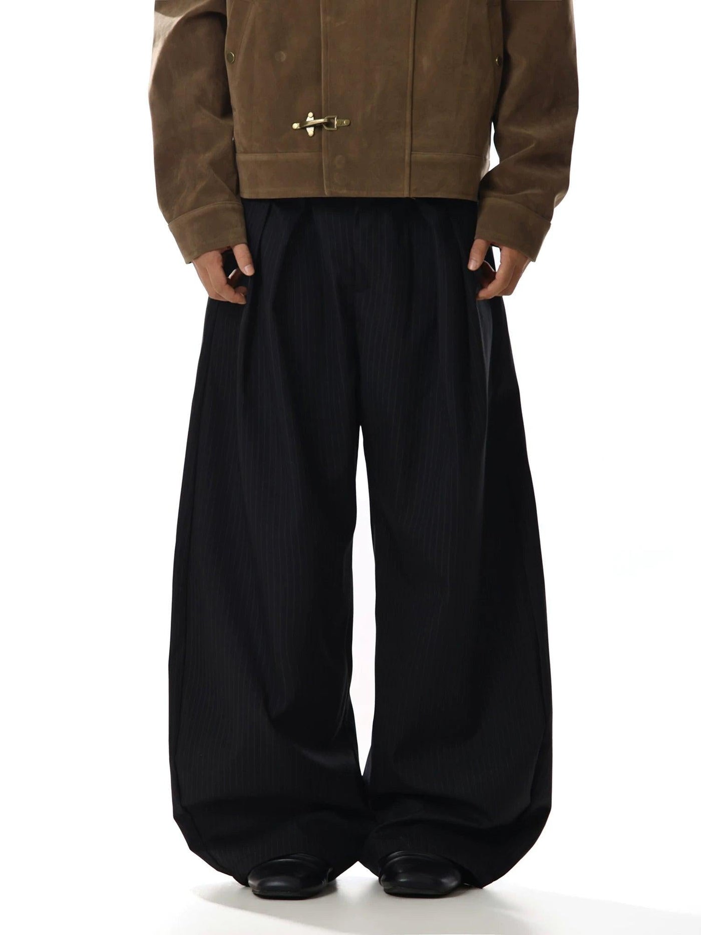 Pleated Striped Wide Cut Trousers