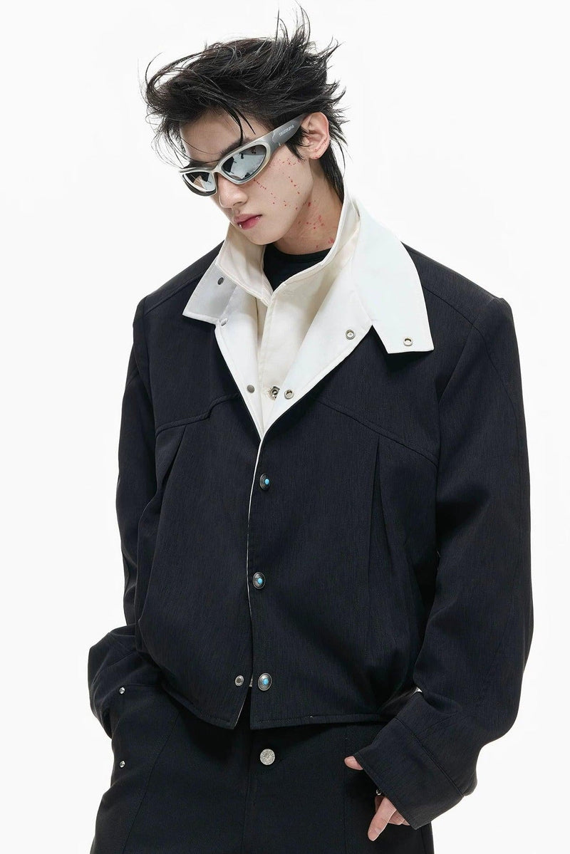 Contrast Layered Snap Buttoned Jacket