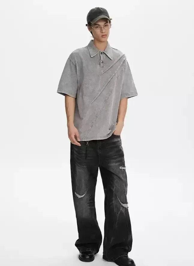 Grunge Washed Stitched Polo