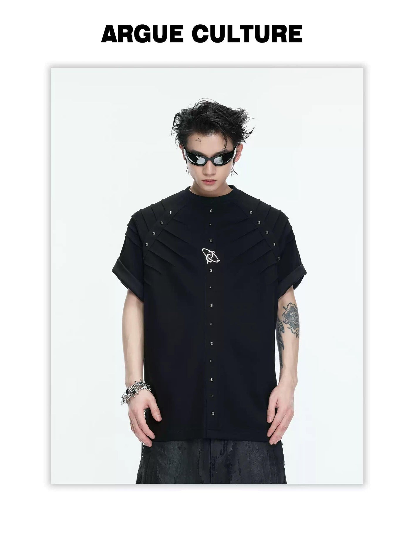 Pleated Riveted Boxy T-Shirt