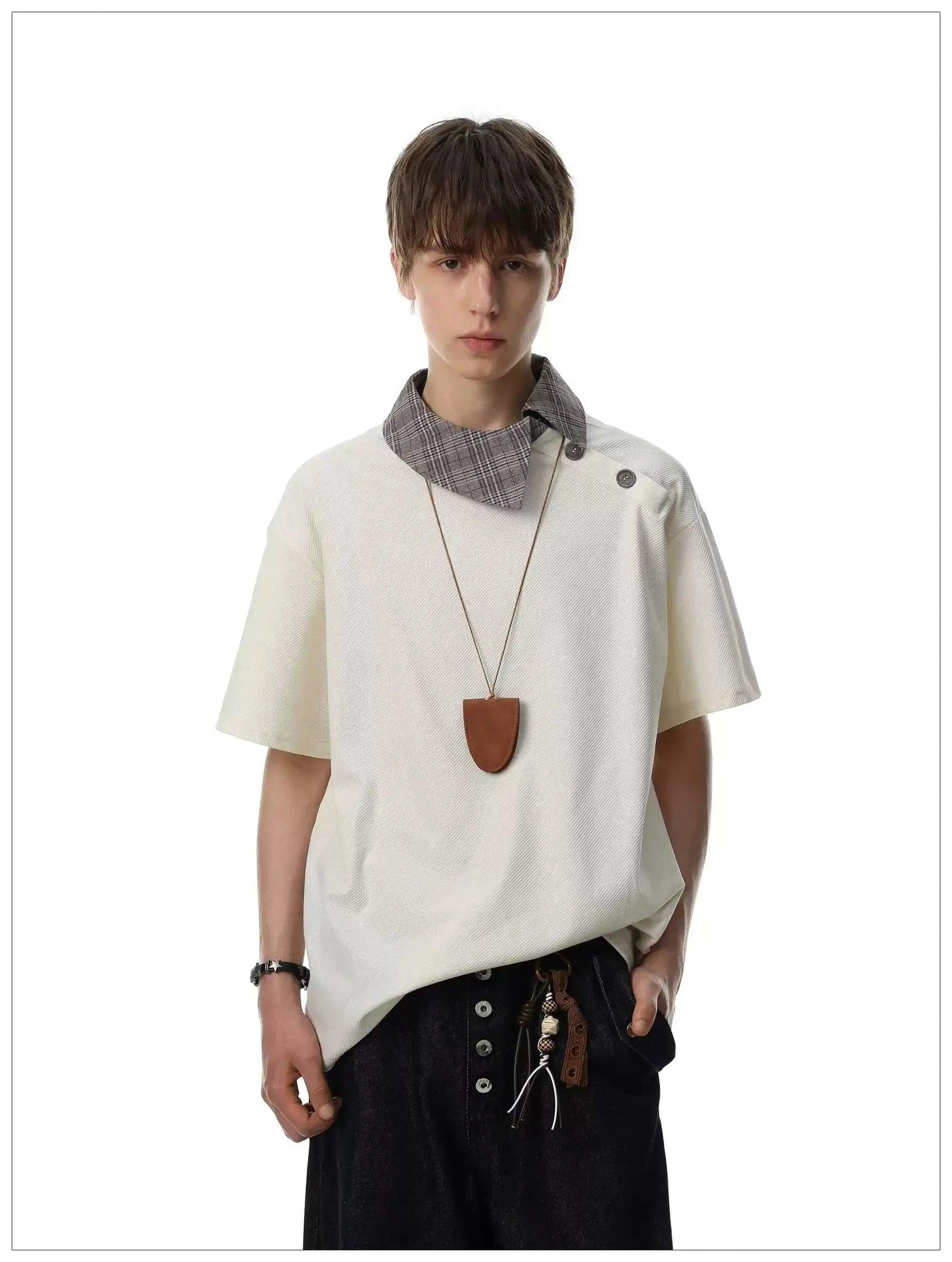 Plaid Collar Spliced T-Shirt
