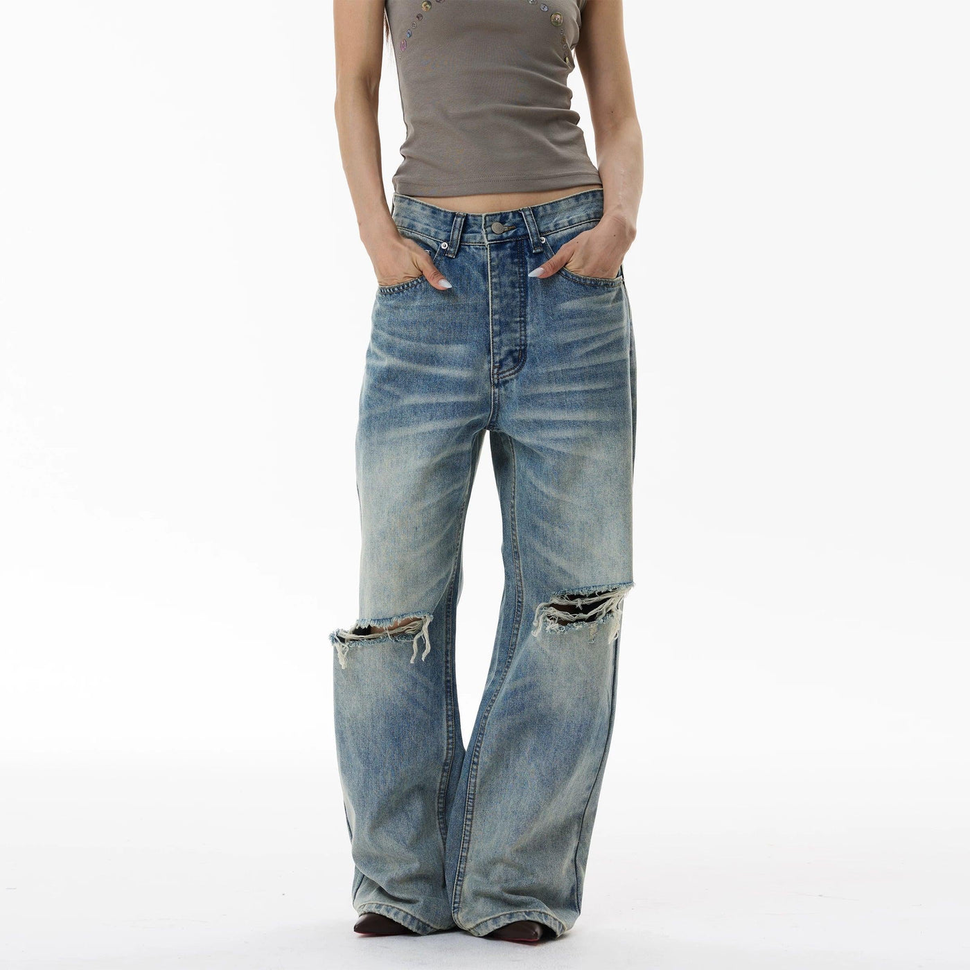 Washed Distressed Denim Jeans