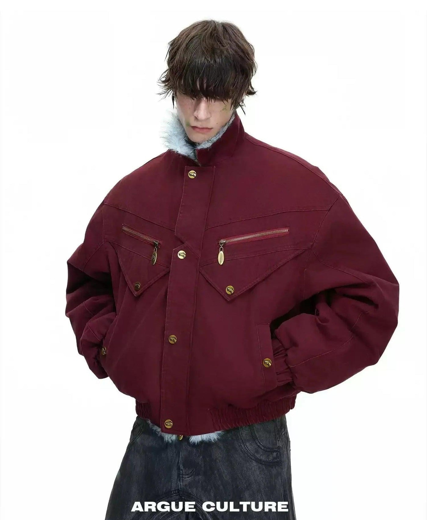 Slant Zippers Workwear Denim Jacket