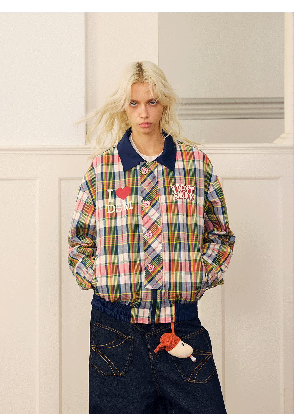 Plaid Pattern Heart Buttoned Jacket