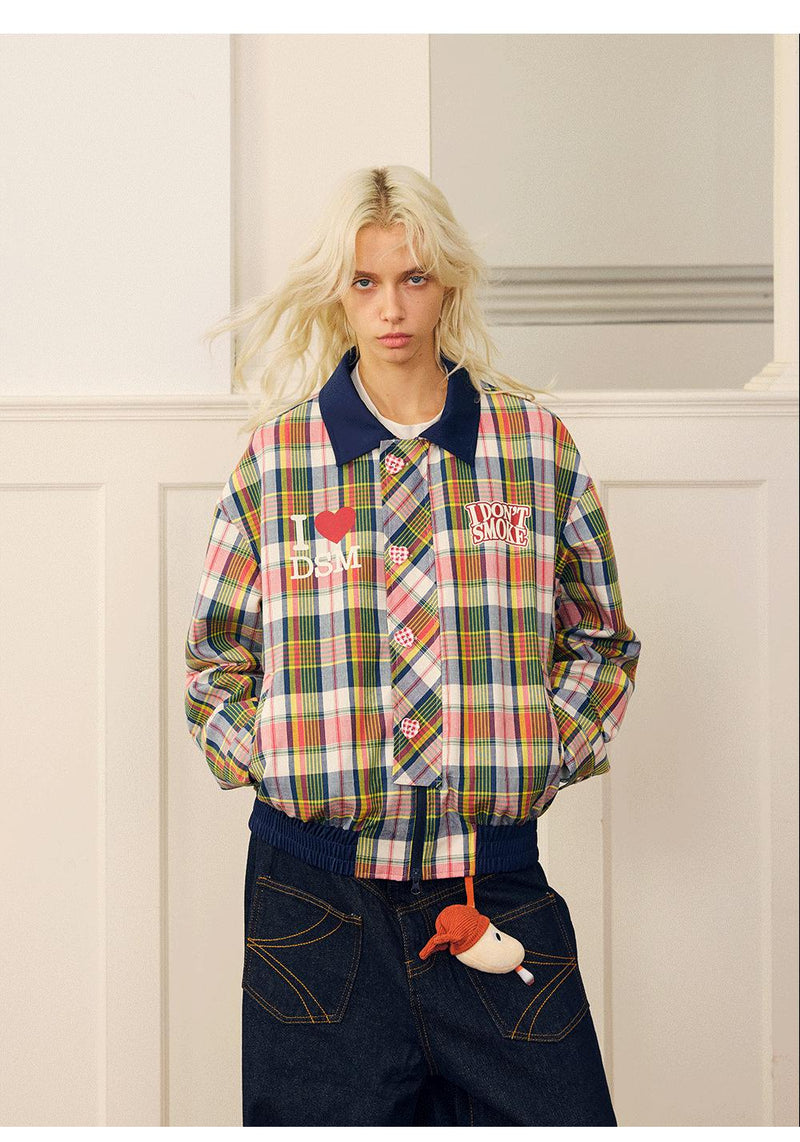 Plaid Pattern Heart Buttoned Jacket