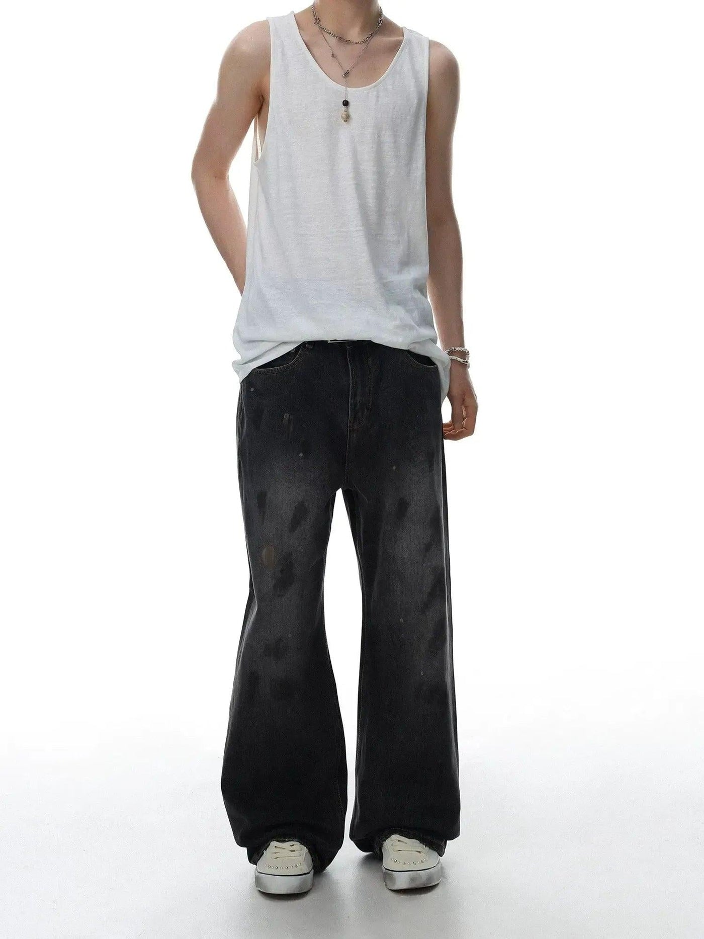 Washed Dirty Washed Wide Jeans