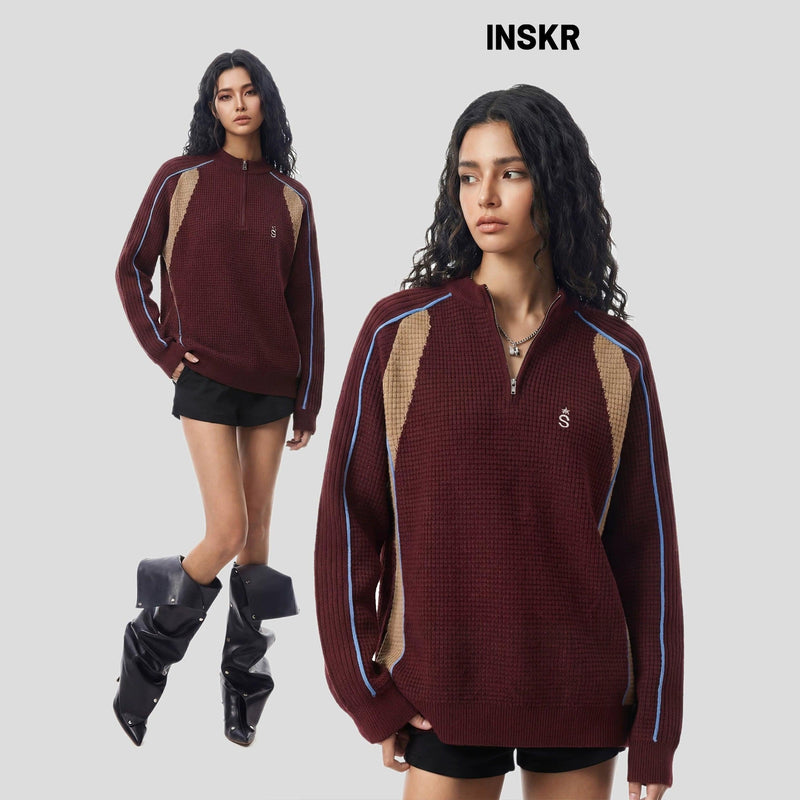 Waffle Grid Half-Zip Sweater