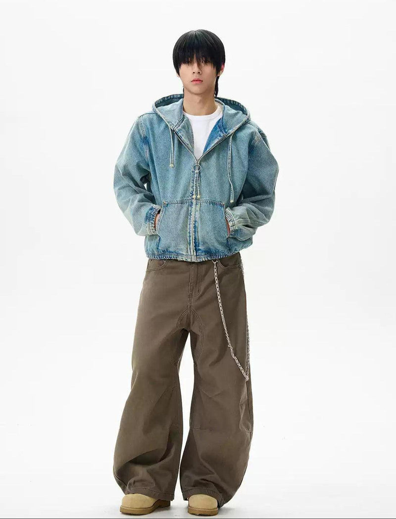 Side Pockets Hooded Denim Jacket