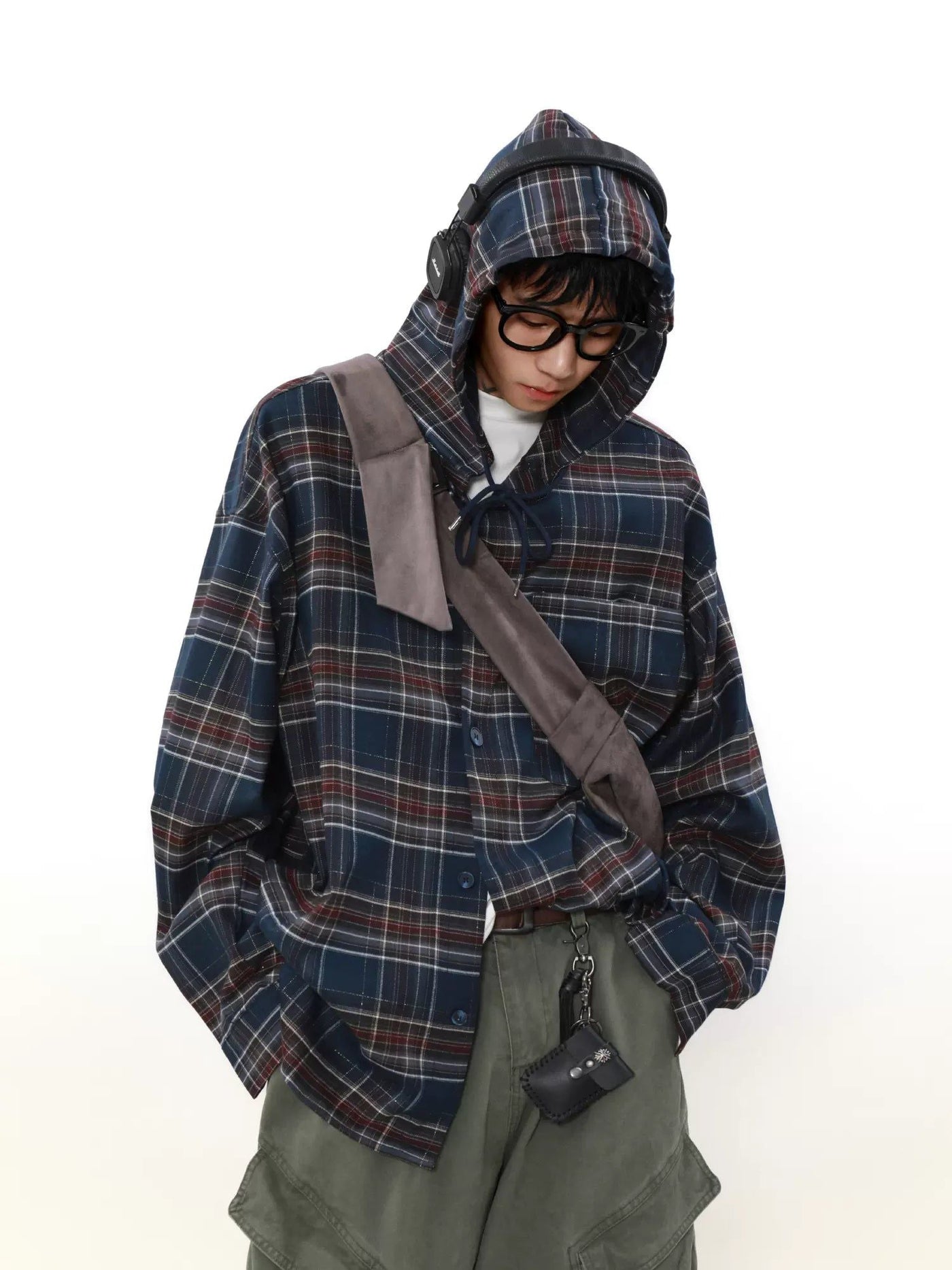 Pull String Hood Plaid Shirt