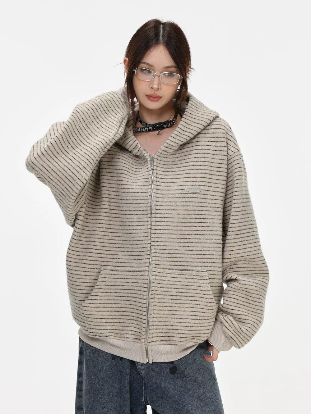 Cozy Striped Zip-Up Hoodie