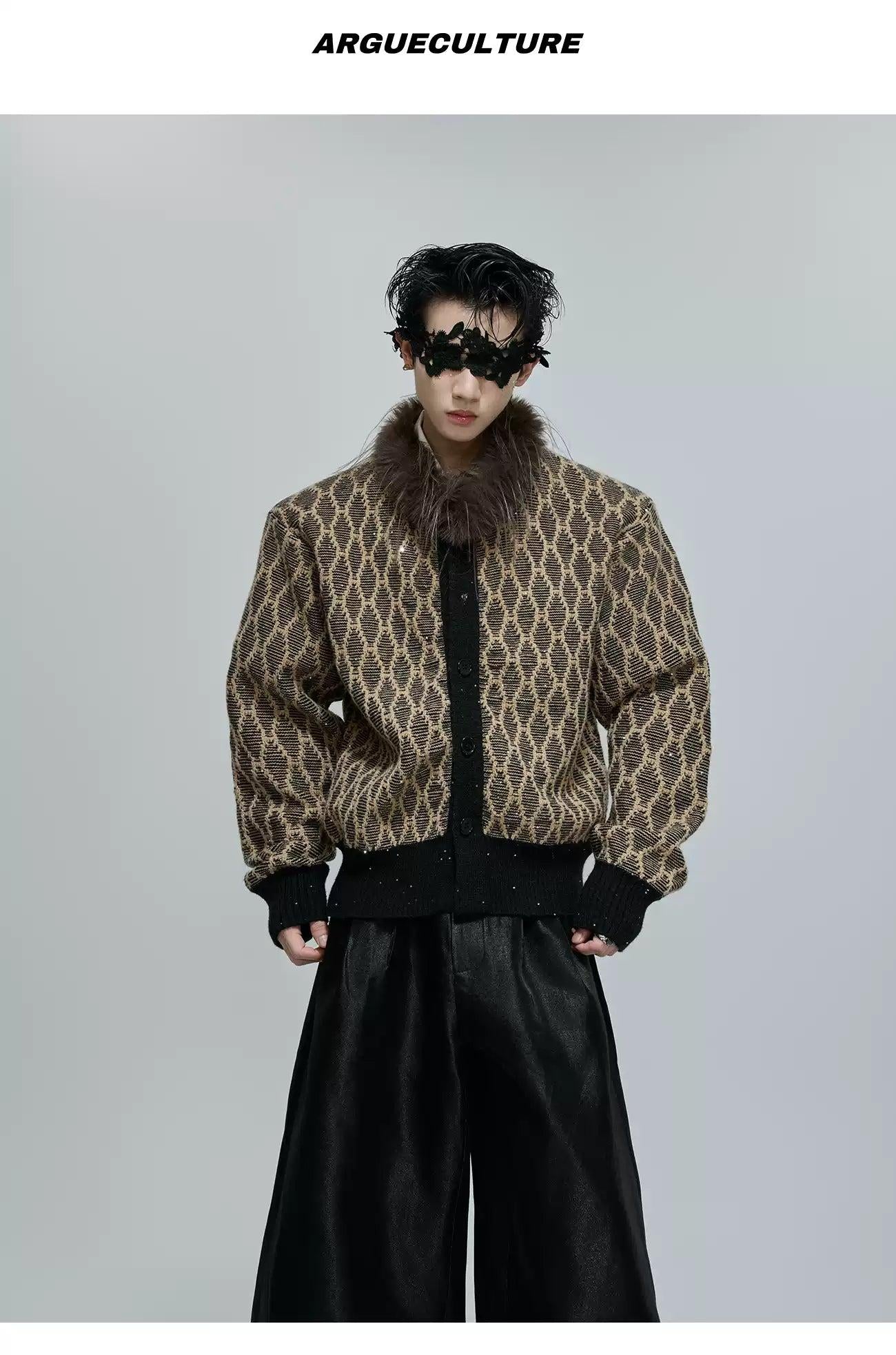 Faux Fur Neck Patterned Jacket