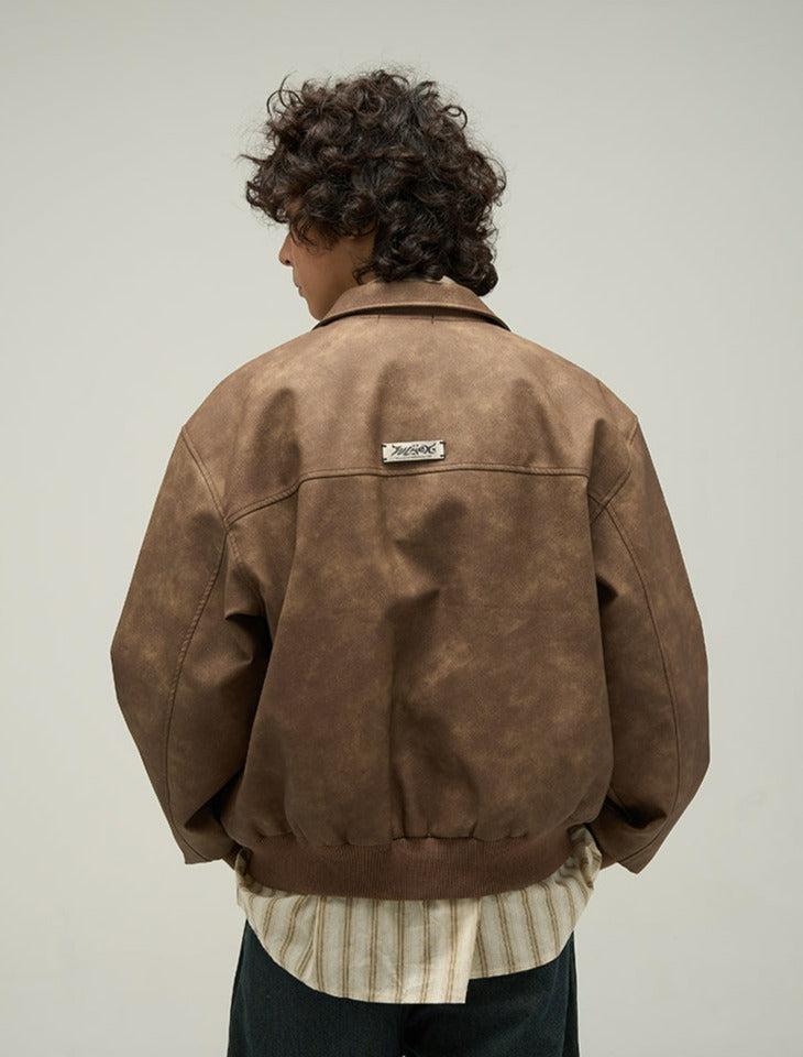 Metal Bar Buttons Faux Leather Jacket