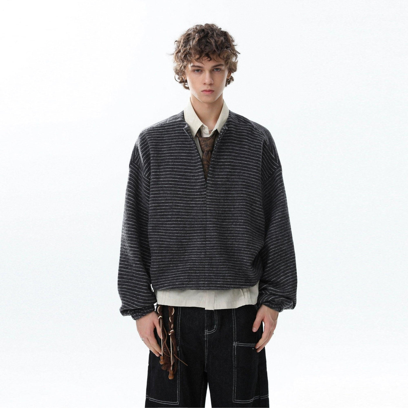 Thin Striped Clean Fit Half-Zip